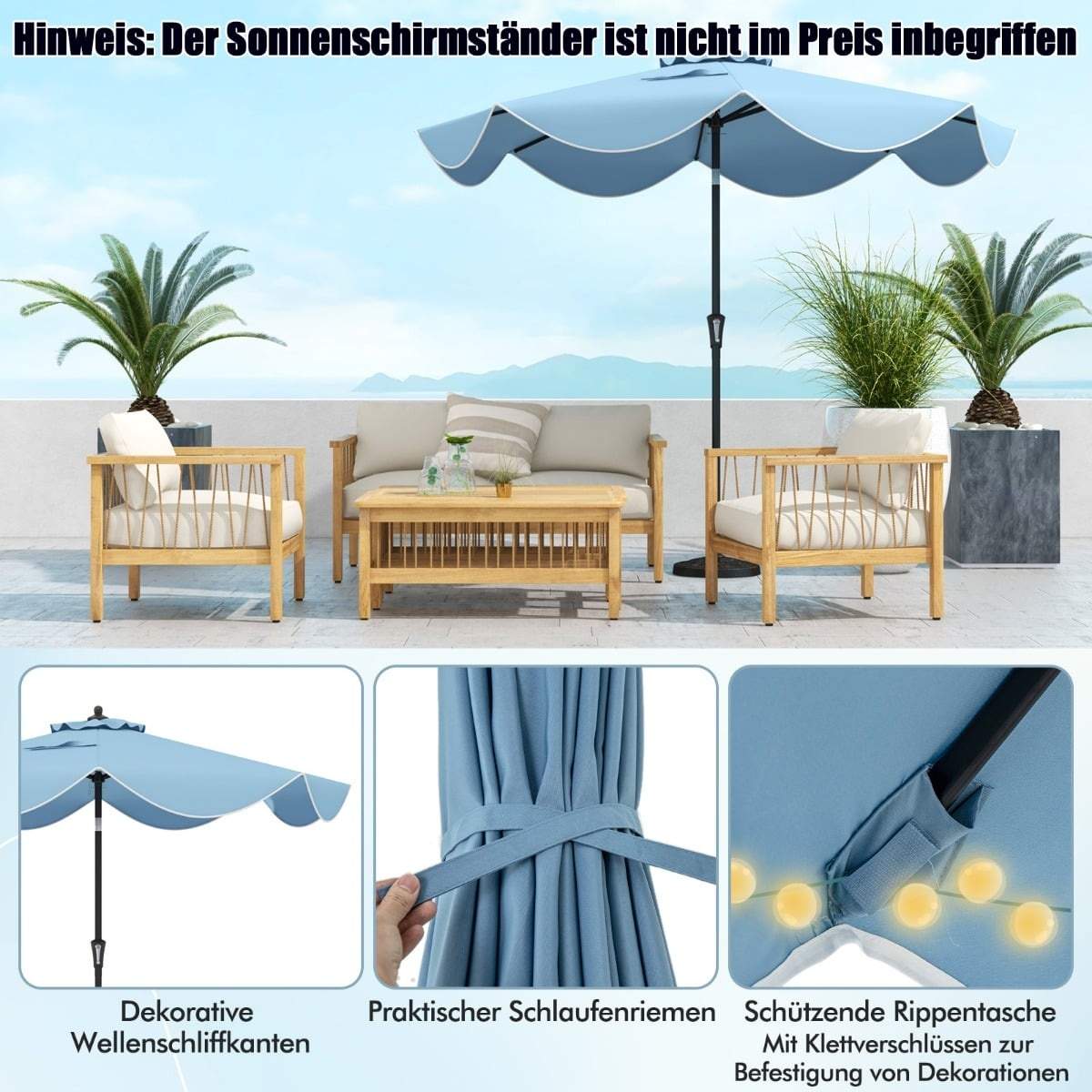 Parasoll med vev, lutning och volangkanter – Blå | Hem & Hobby | Pryloteket