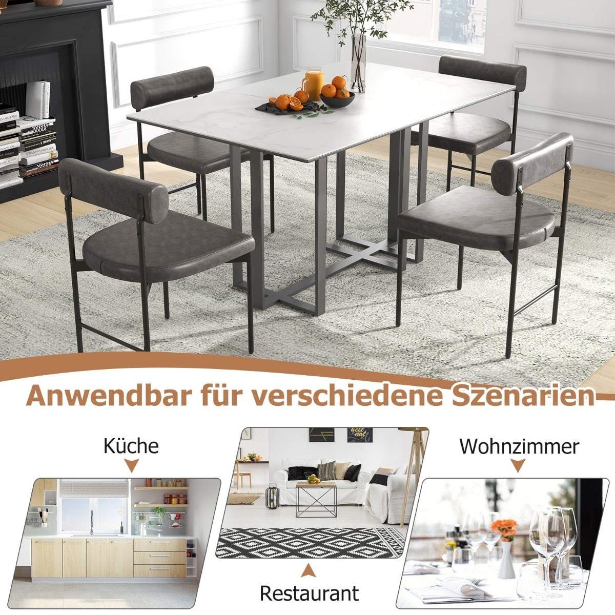 Spisestolesæt med 2 – Grå PVC-læder, ergonomisk design