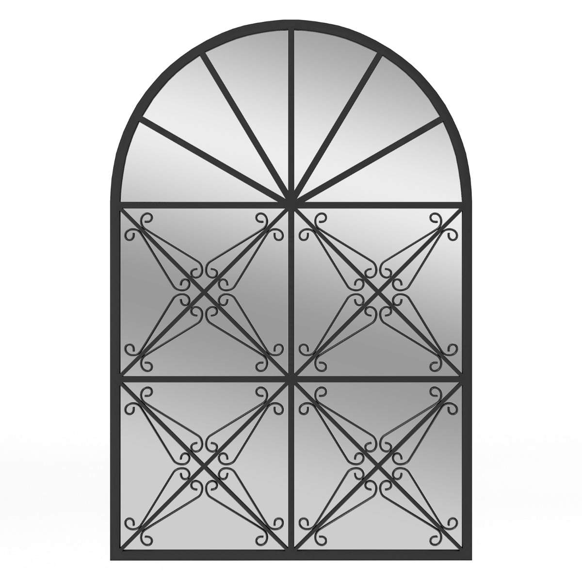 Vægspejl i buet vinduesstil, metalramme, 58x87 cm