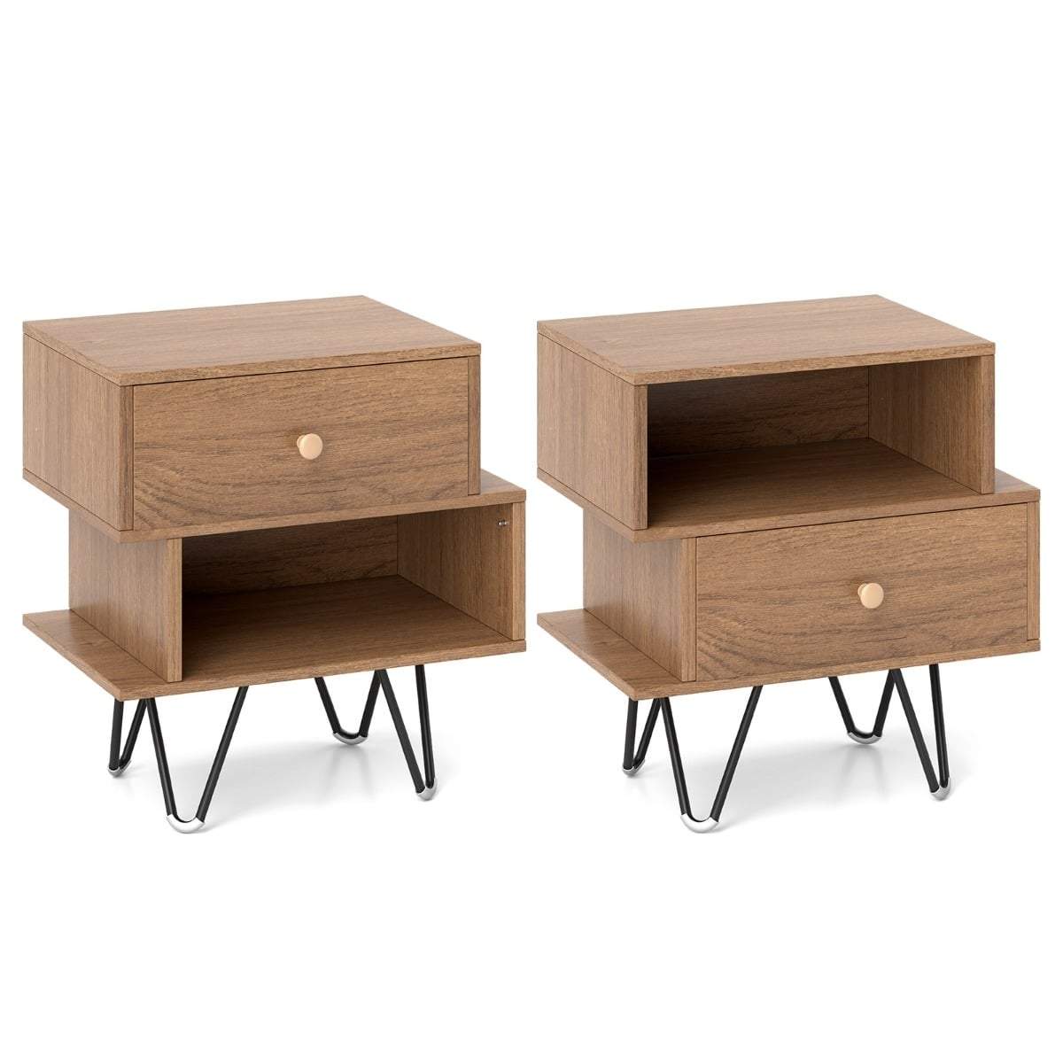Mid-Century natbordssæt med skuffe og åben hylde