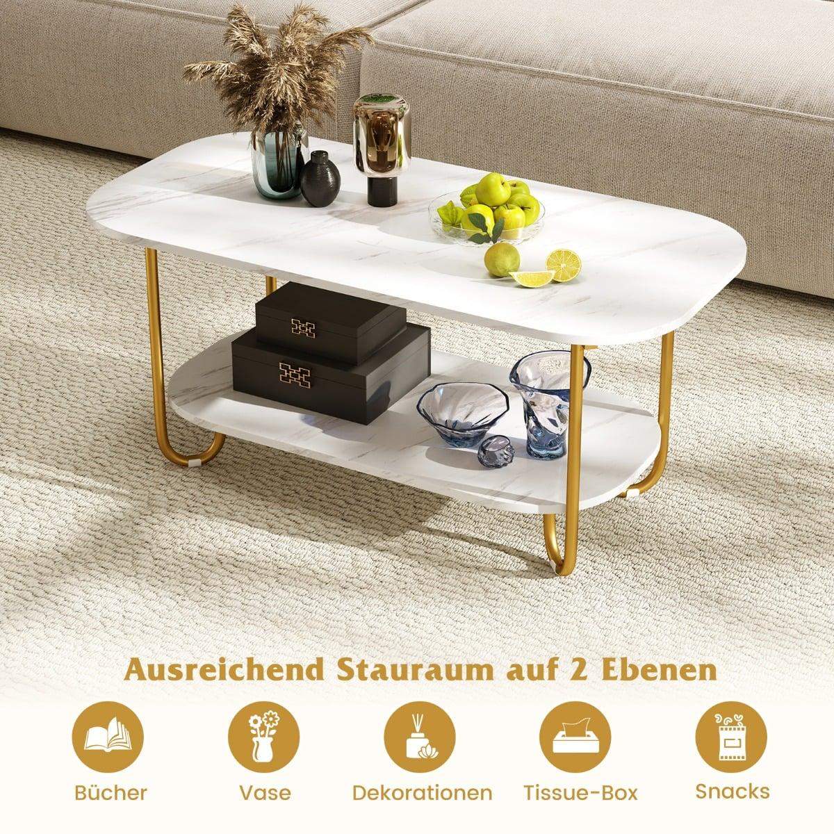 Moderne sofabord med top af imiteret marmor – design i 2 niveauer