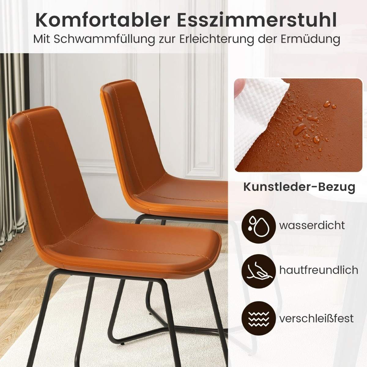 Bruna matstolar i konstläder – set om 2, metallben | Hem & Hobby | Pryloteket