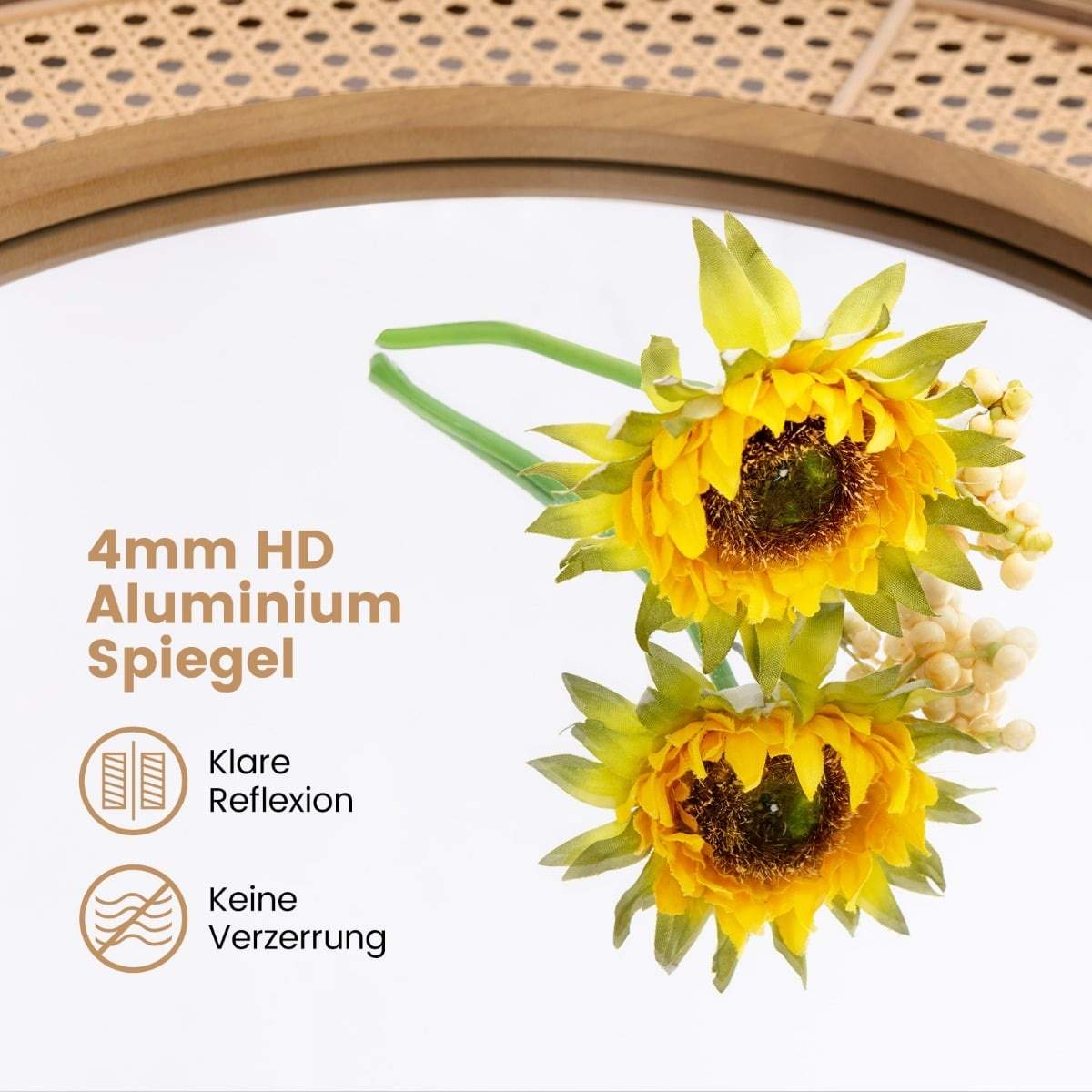 Rund väggspegel i rotting – 65 cm, ram i naturträ | Hem & Hobby | Pryloteket