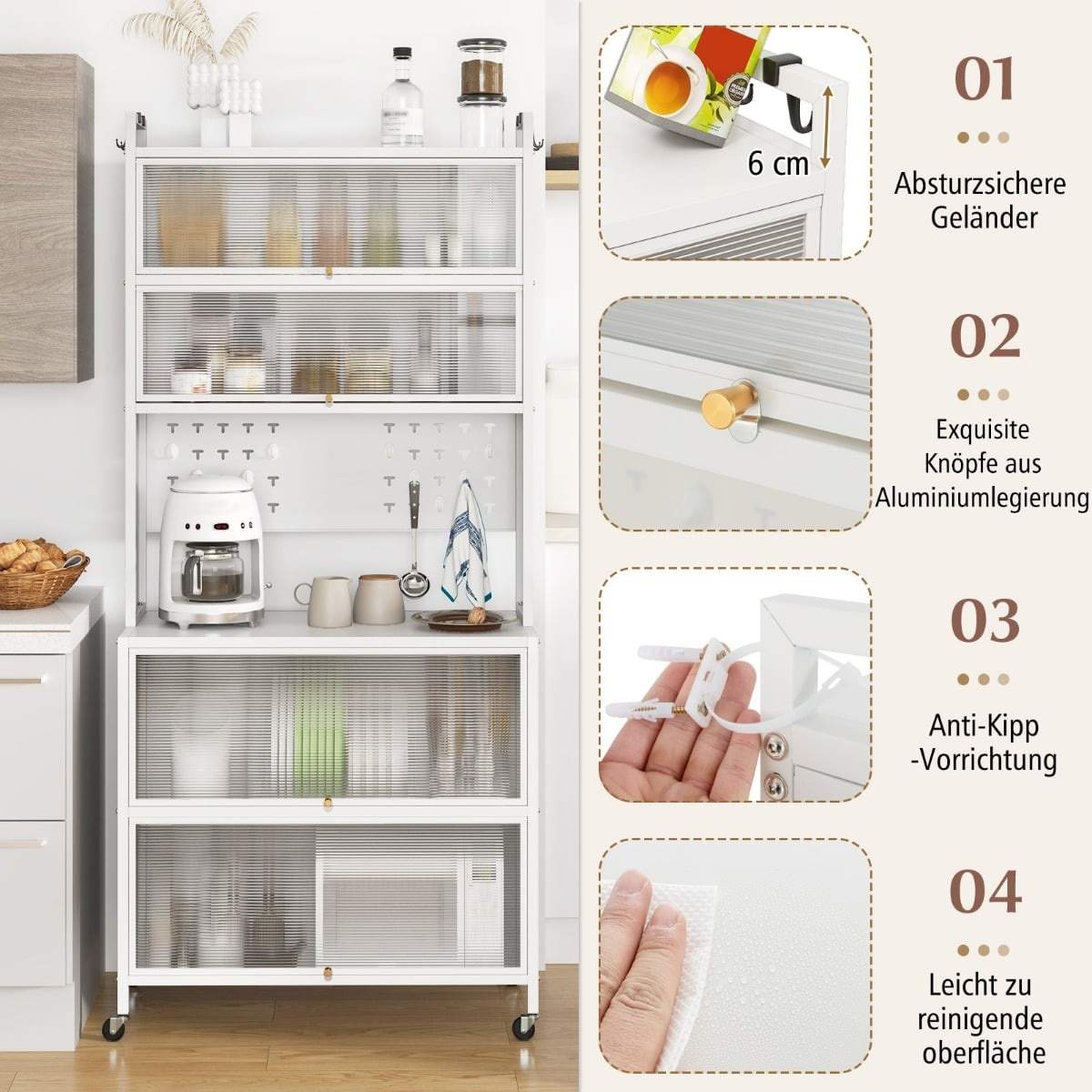 Køkkenskab med 6 niveauer – Hvid, alsidig opbevaring