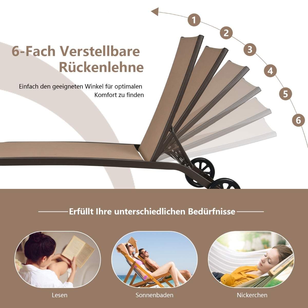 Justerbar utomhusstol i stål med hjul – brun | Hem & Hobby | Pryloteket