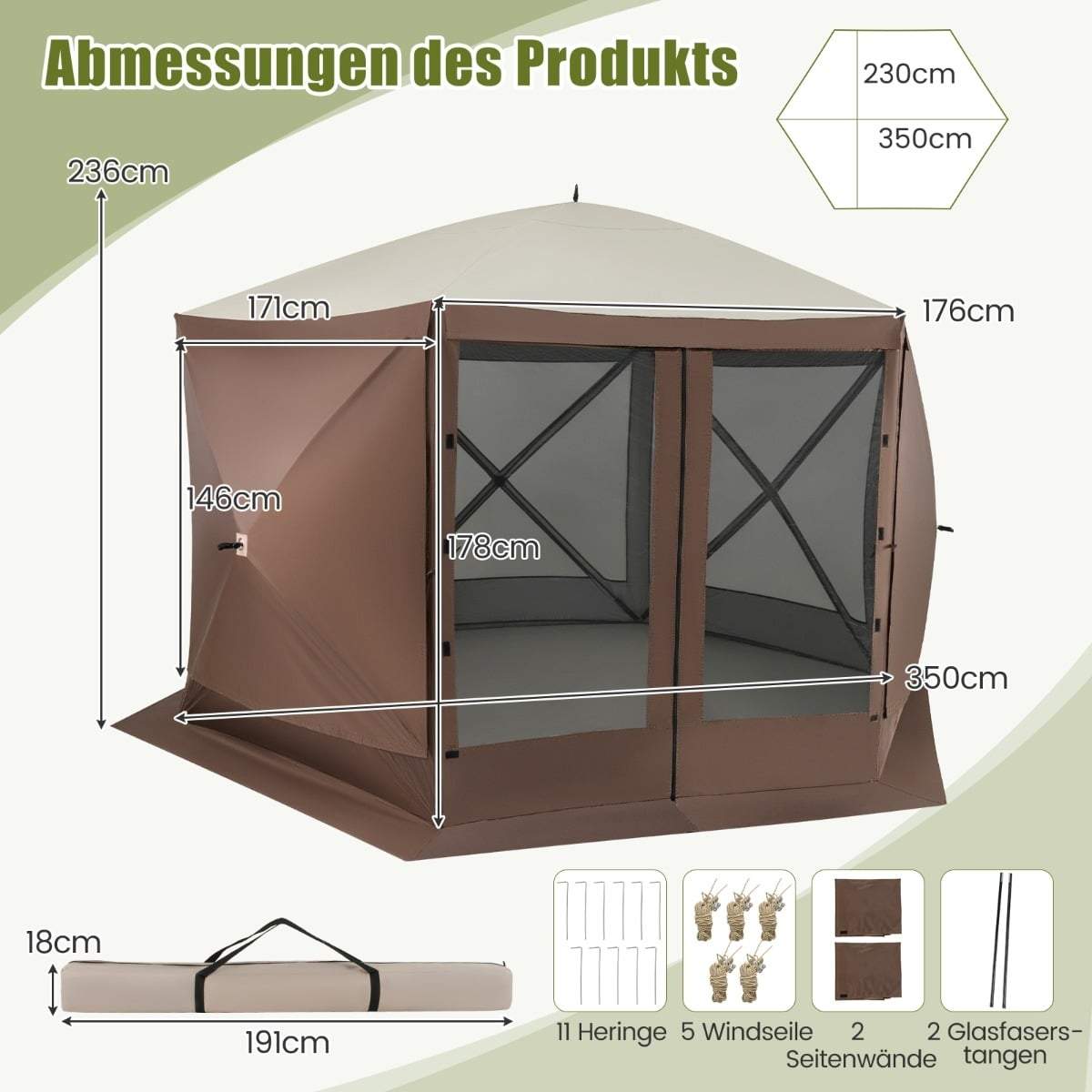350 x 350 cm pop-up-pavillon med netvægge og bæretaske
