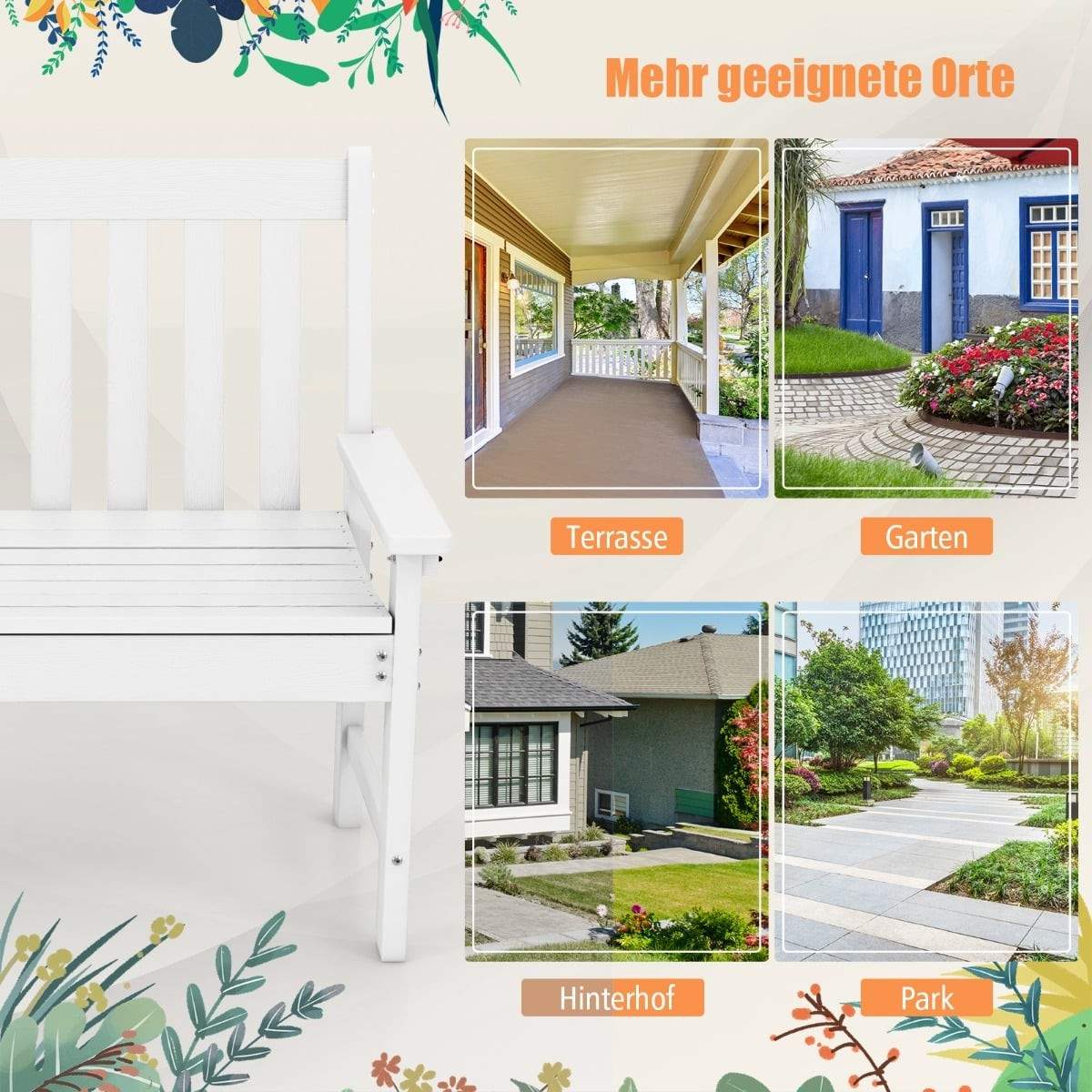 Väderbeständig HDPE-utomhusbänk – 2 platser, vit | Hem & Hobby | Pryloteket