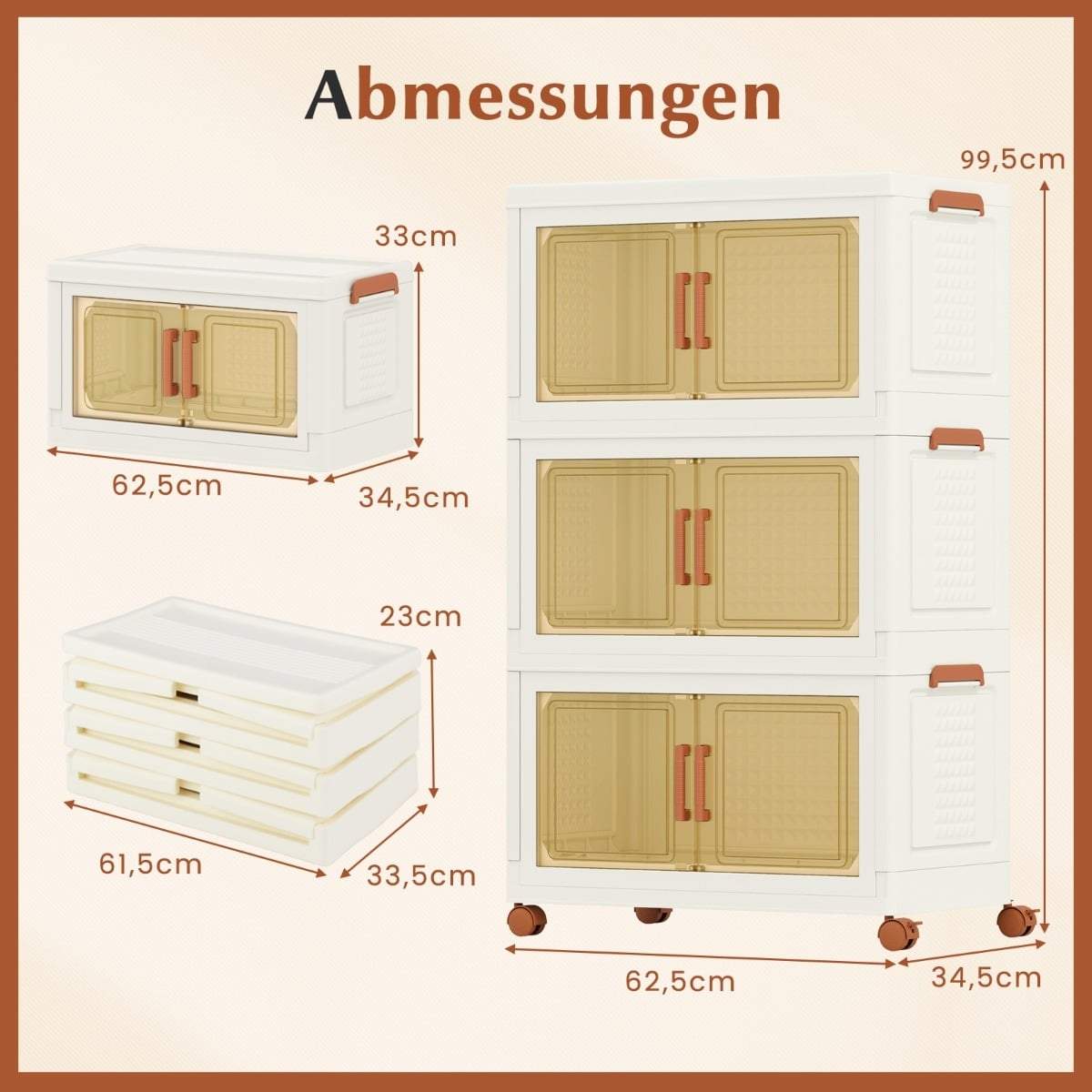 Sammenklappelige opbevaringskasser med hjul – 156L, nem adgang