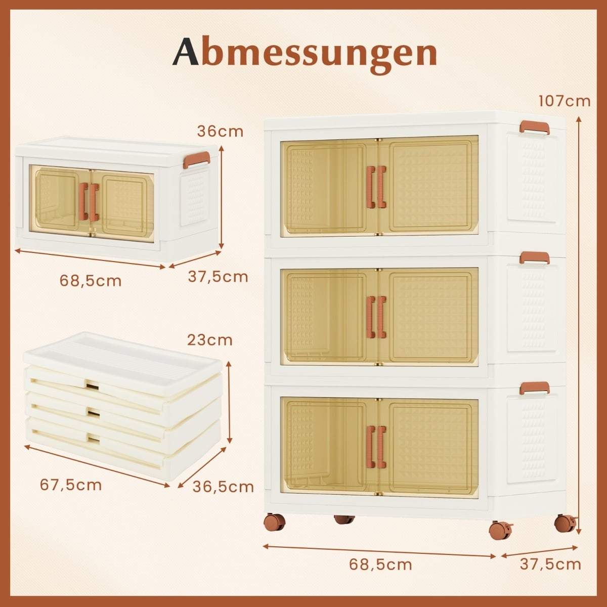 Sammenklappelige opbevaringskasser med hjul – 210L, gennemsigtige døre