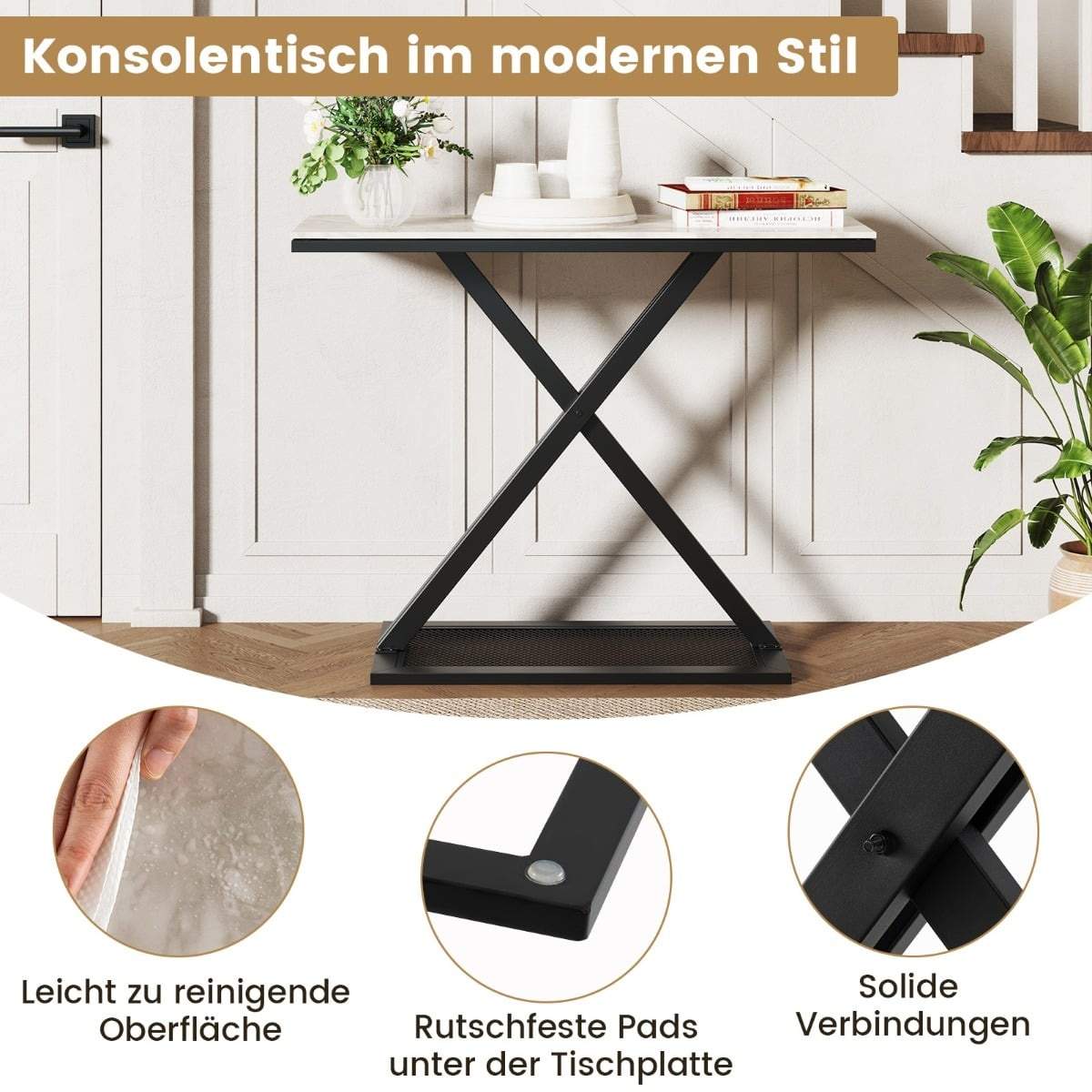 Konsolbord med top af imiteret marmor – Moderne, robust design
