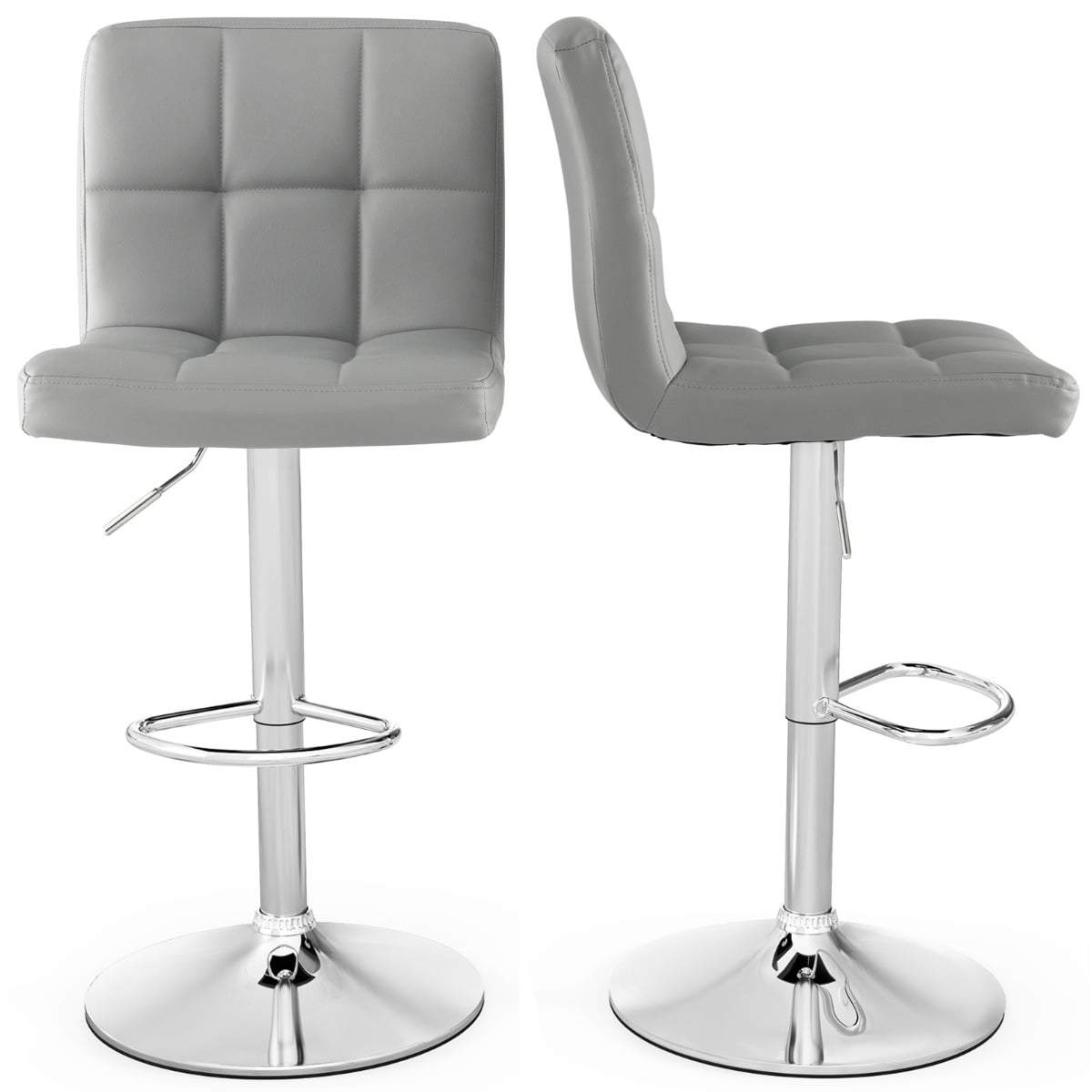 Justerbare grå barstole i kunstlæder – sæt med 2, drejelig