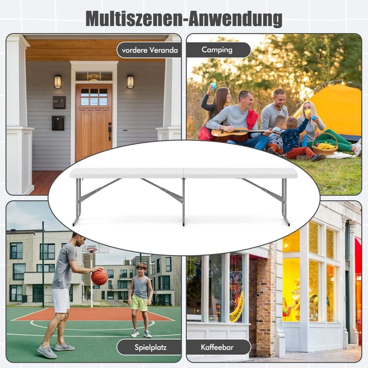 Sammenklappelig udendørsbænk – 182 cm, bærbar og holdbar