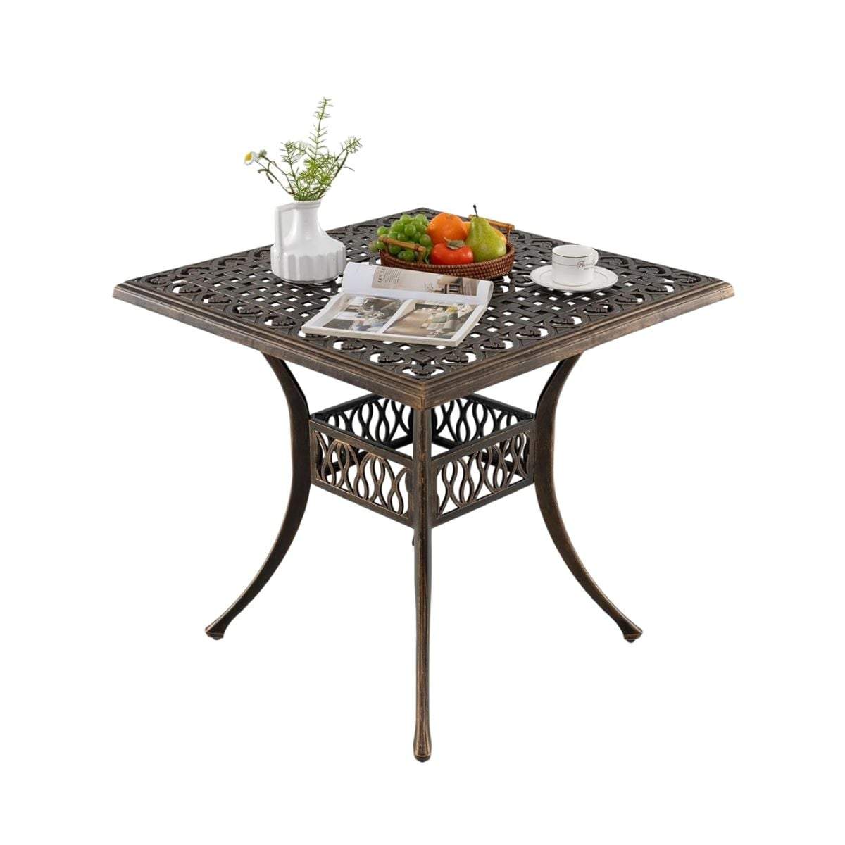 Fyrkantigt uteplatsbord i aluminium – parasollhål, plats för 4 | Hem & Hobby | Pryloteket