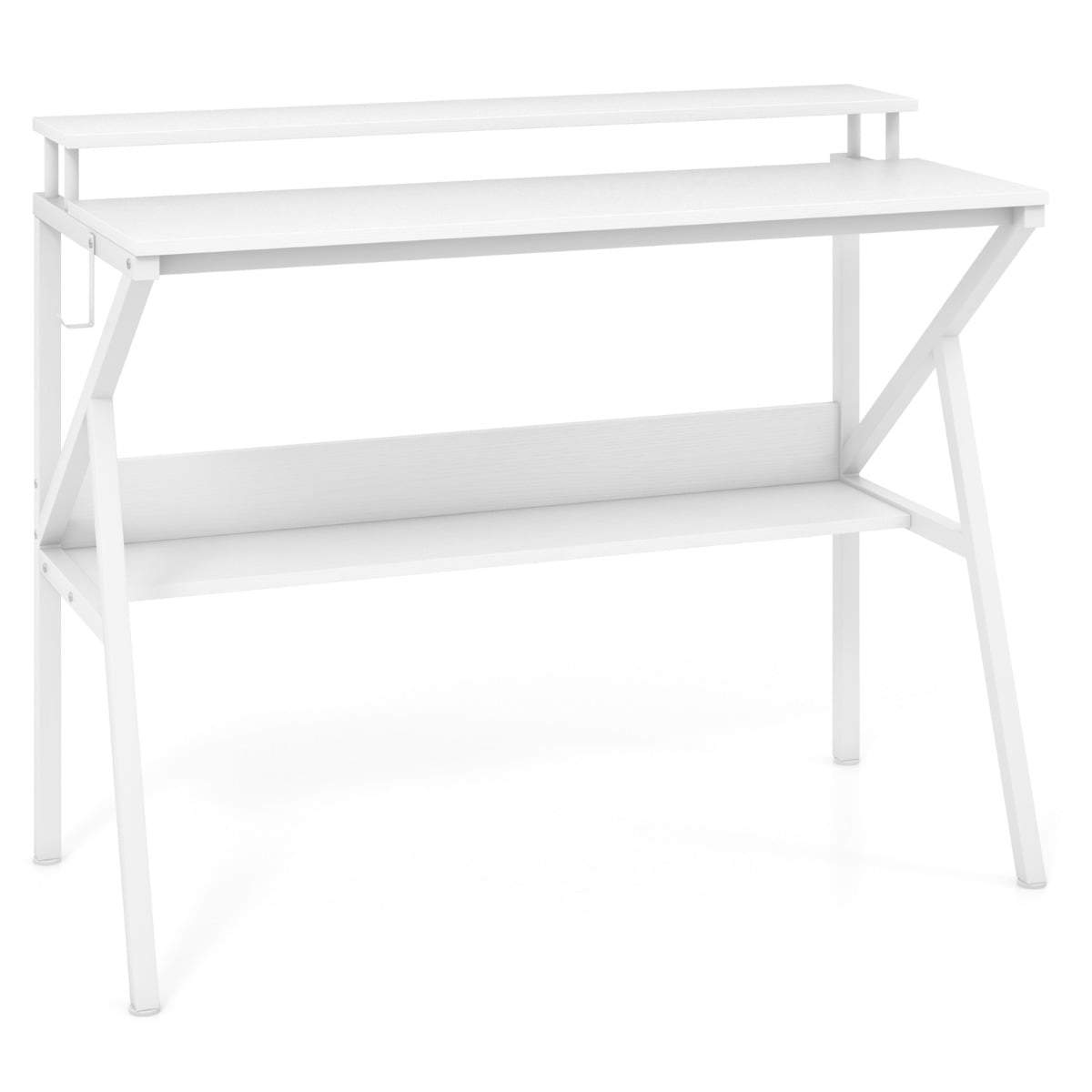 Kompakt skrivebord med skærmstativ – 100x50cm, hvid