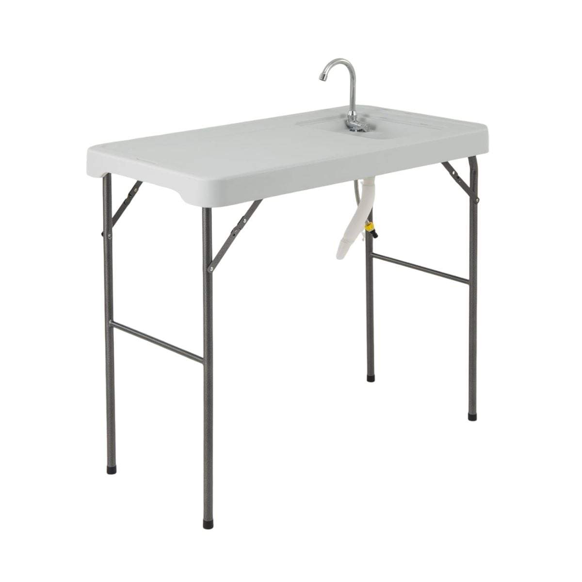 Sammenklappeligt fiskerensebord med vask og vandhane – bærbart hvidt