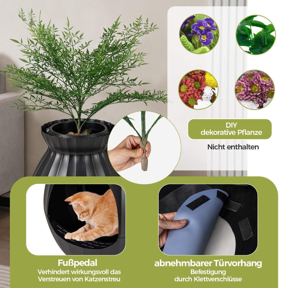 Smart kattebakke – Lugtfjerning, Plantedesign, 63L