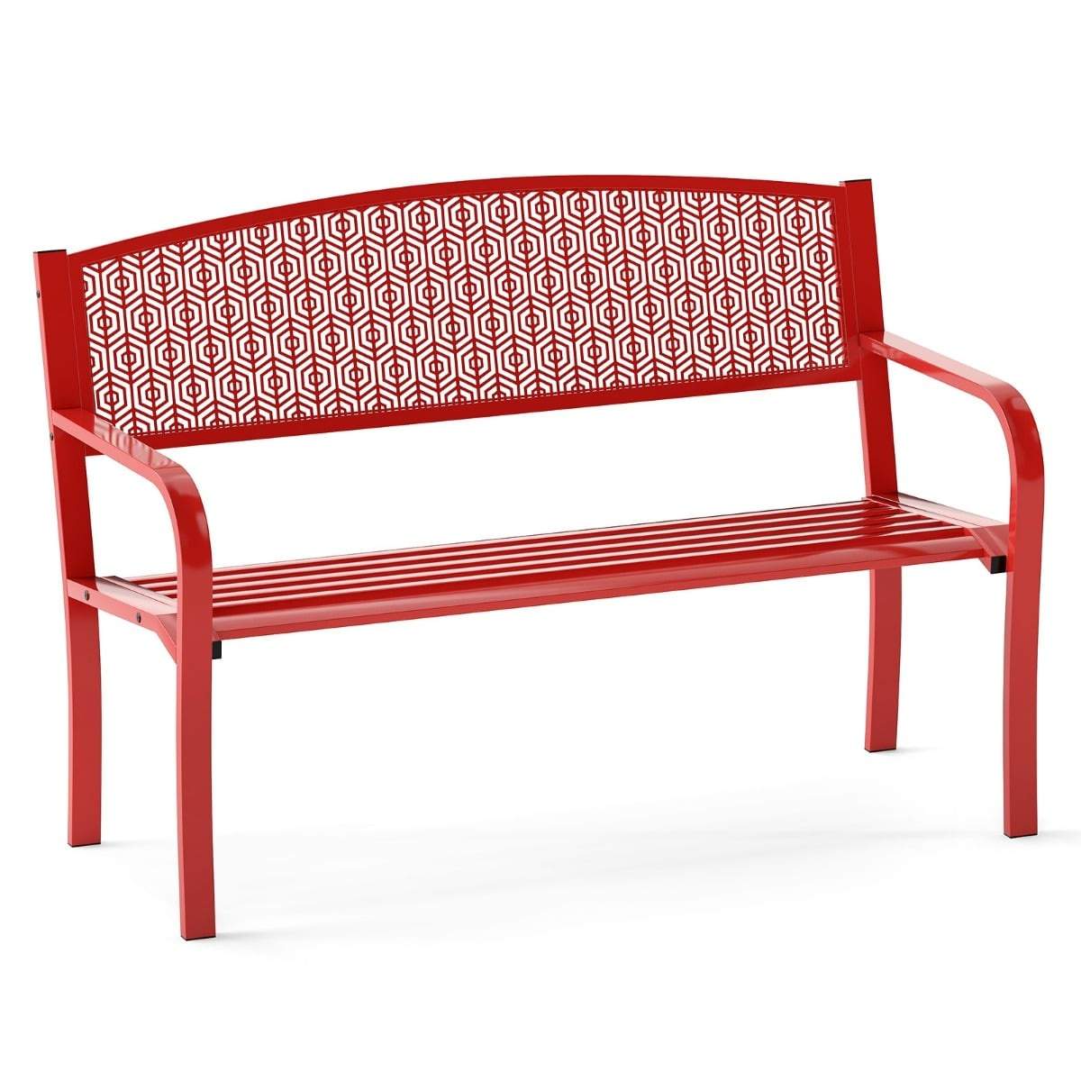 Trädgårdsbänk i metall för 2–3 personer, ergonomisk design, röd | Hem & Hobby | Pryloteket