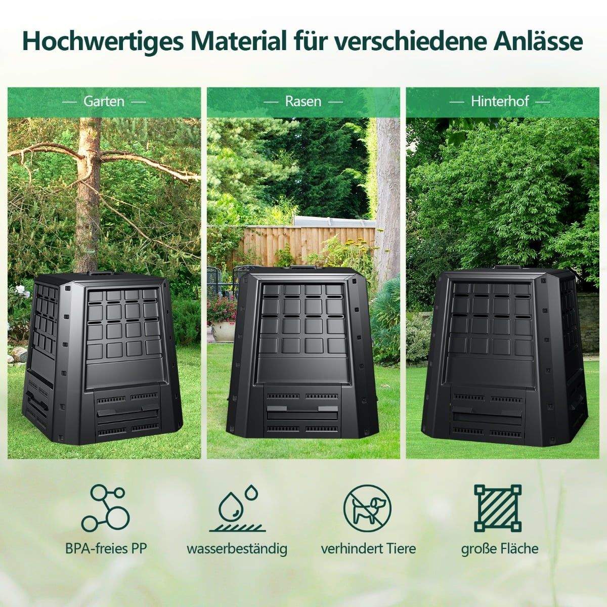 Havekompostbeholder 380L – Hurtig kompostering, holdbar PP