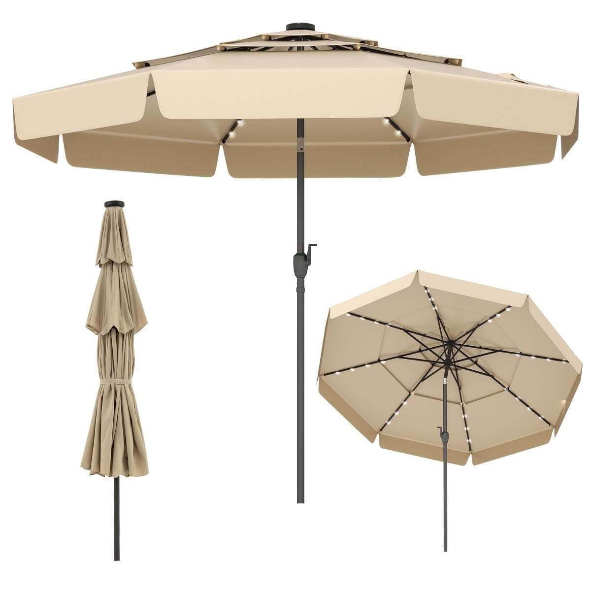 300 cm parasoll med solcellsdrivna LED-lampor – beige | Hem & Hobby | Pryloteket