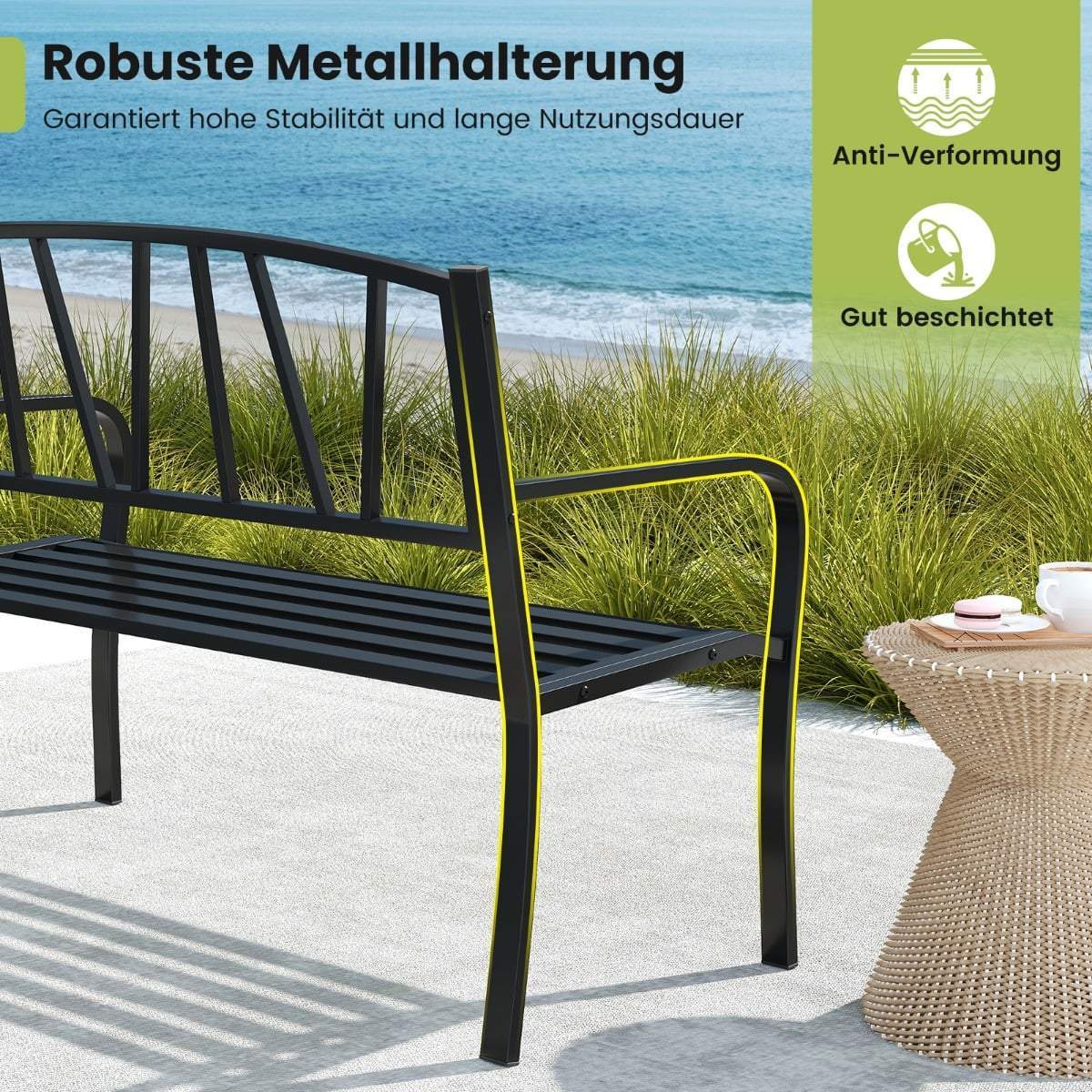 Metal havebænk – vejrbestandig, 2-personers med ryglæn