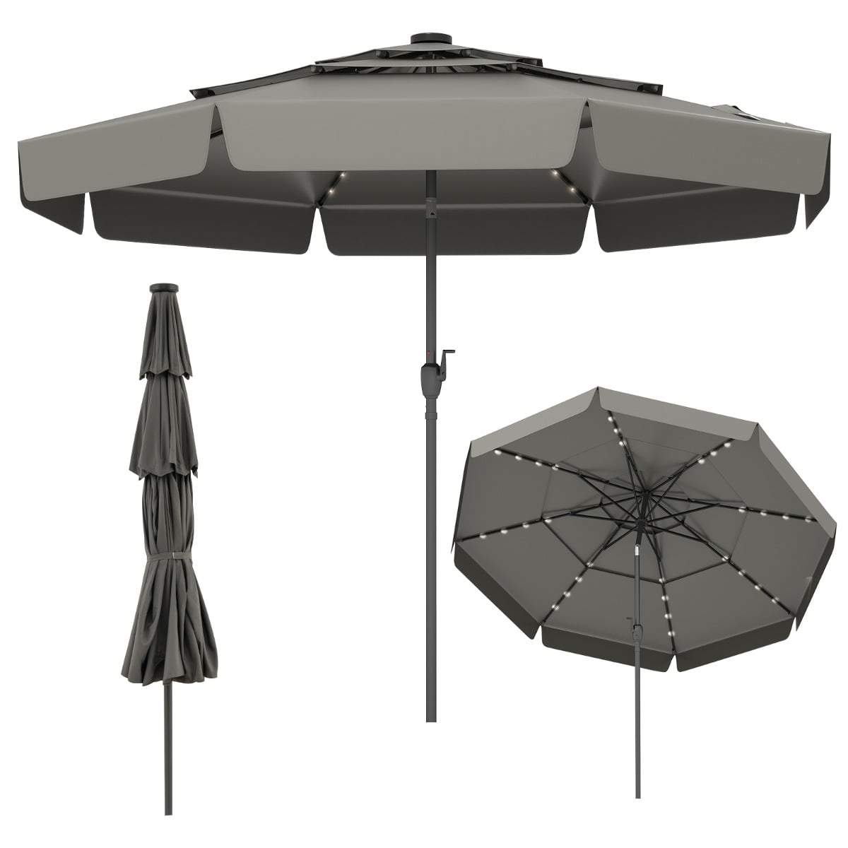 300 cm parasoll med solcellsdrivna LED-lampor – grå | Hem & Hobby | Pryloteket