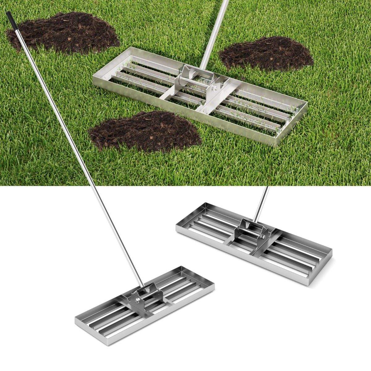 Plæneudjævningsrive – Ergonomisk håndtag, 75x25 cm, sølv