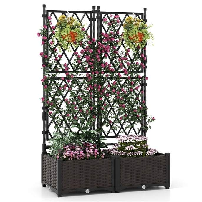 Metalplantekasse med espalier – Selvvandende, 80x40x126 cm