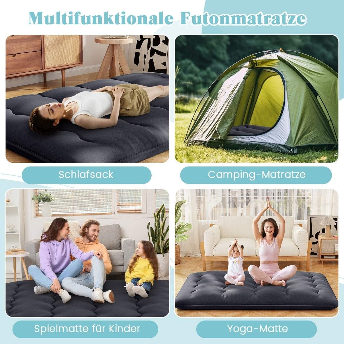 Japansk futonmadras – vaskbart betræk, bærbar, 140x200 cm