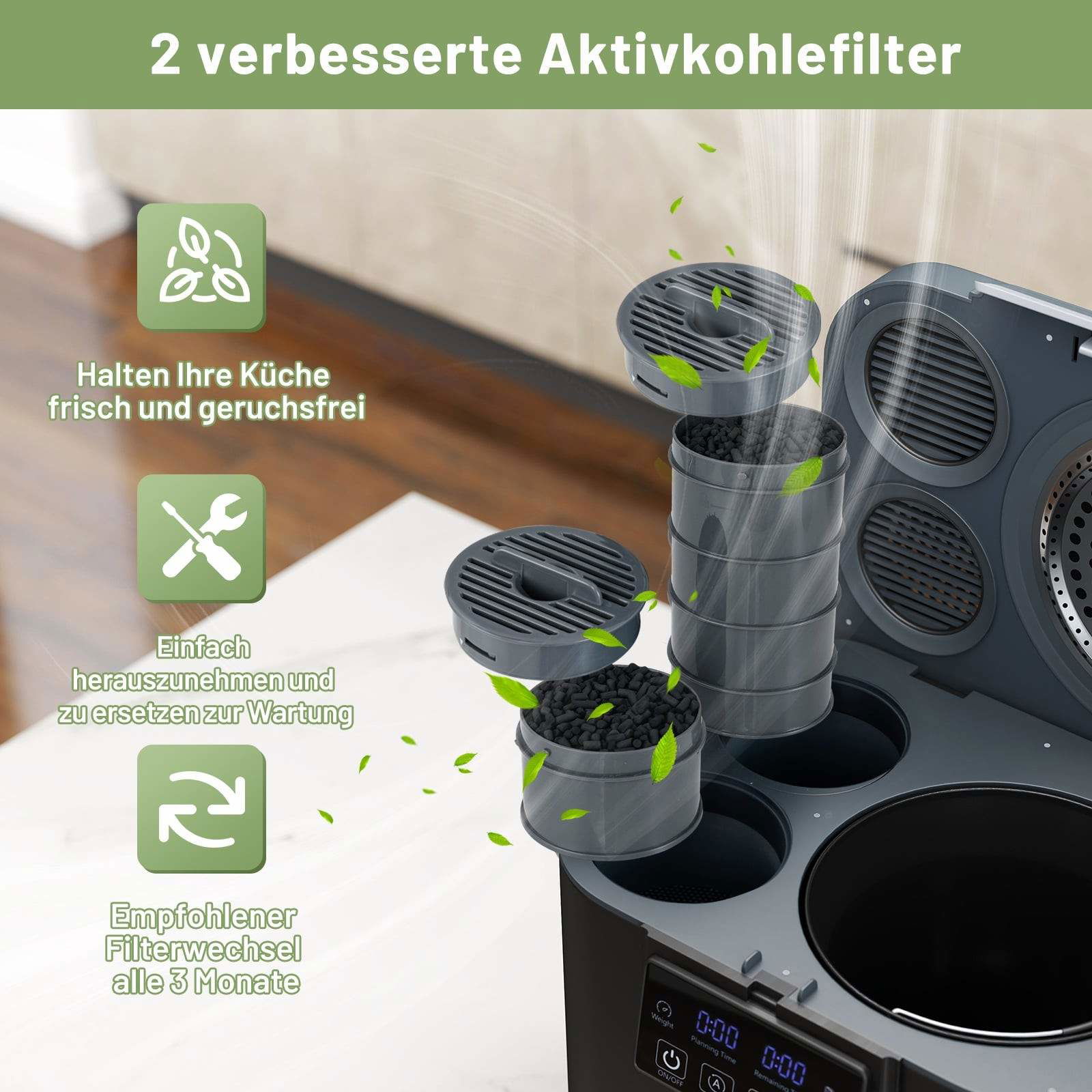 Elektrisk køkkenkomposter – 4L, lugtfri, hurtig behandling