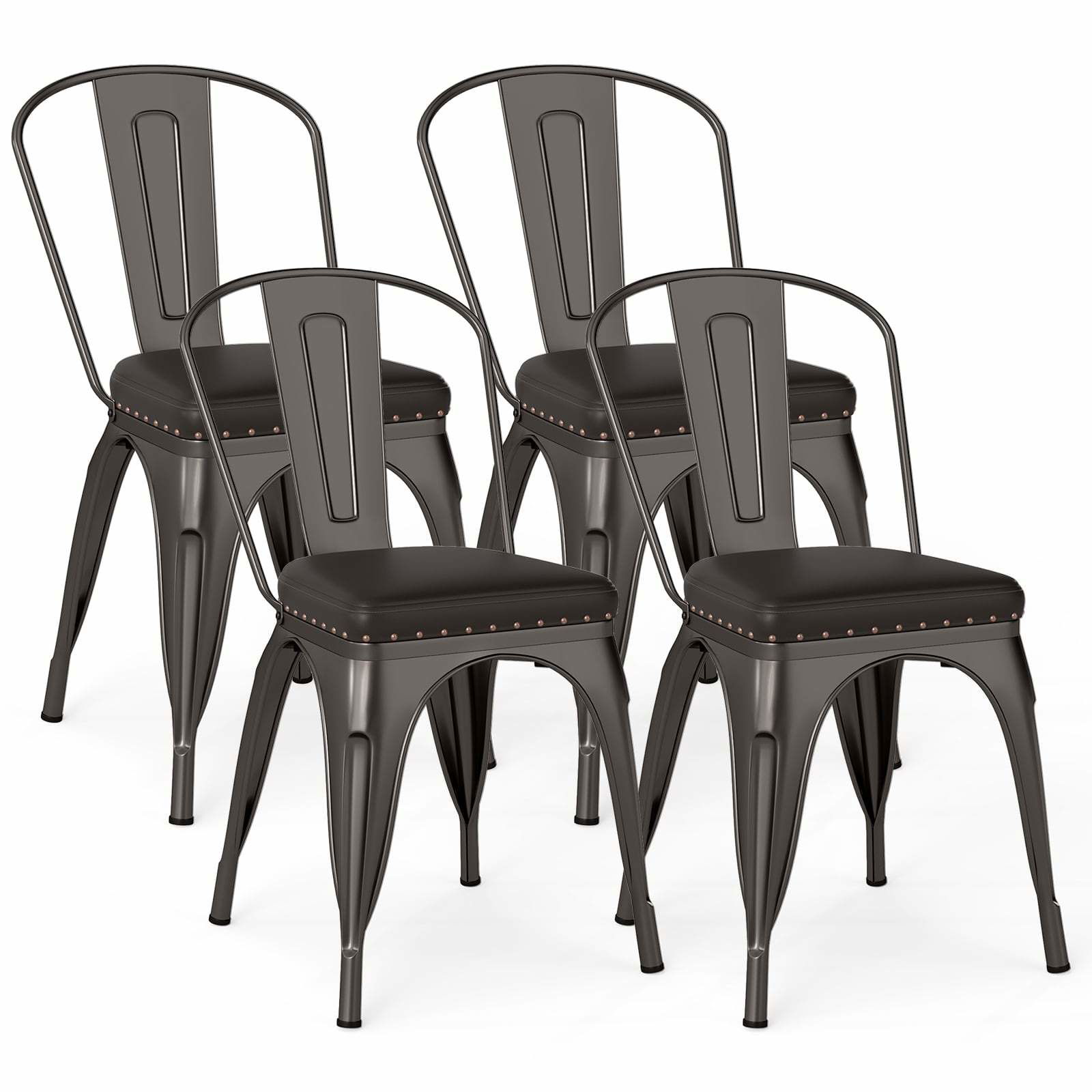Stabelbare spisestole, sæt med 4 – polstret, metal, grå
