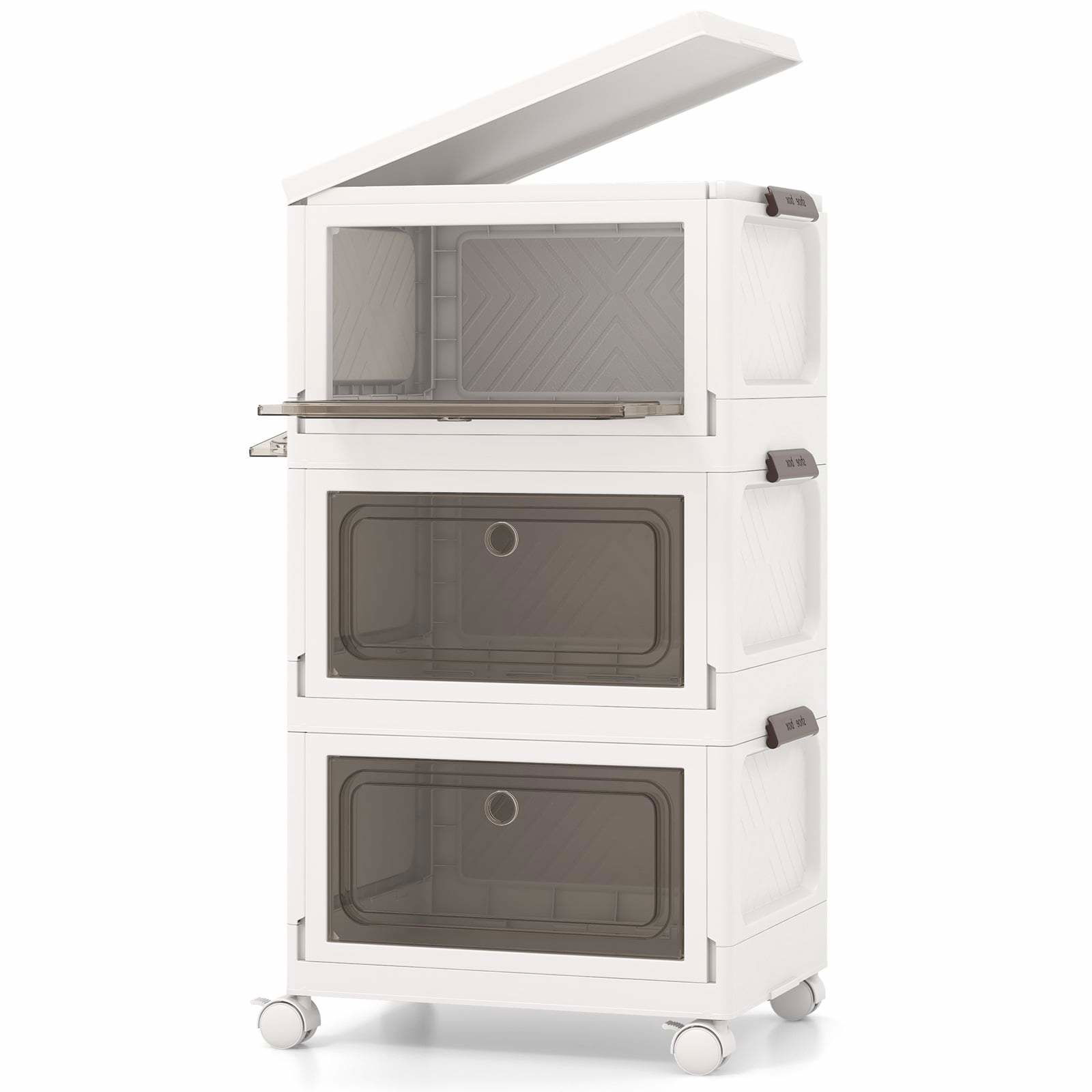 Foldbare opbevaringskasser med låg – 3-pak, 75 l, hvid