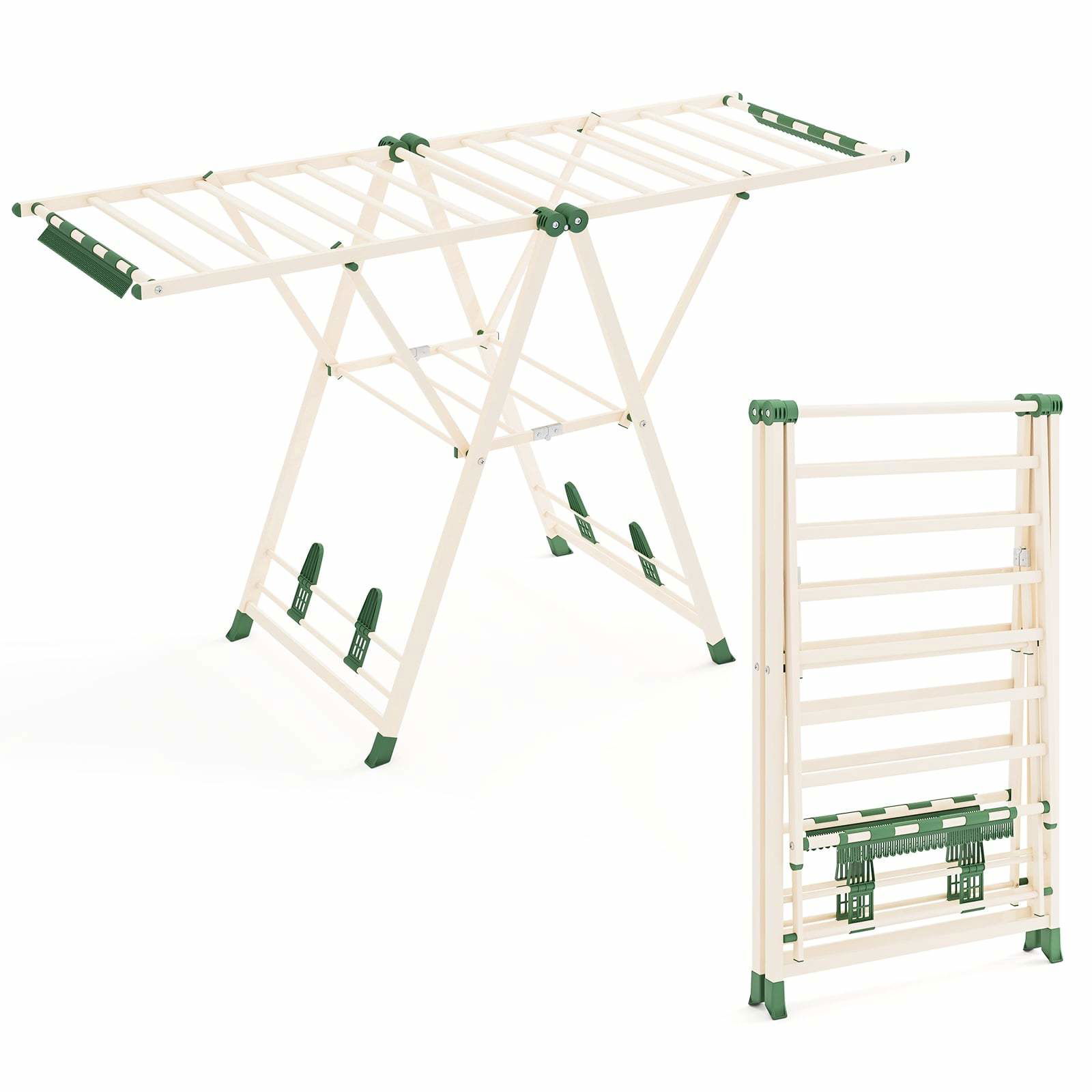 Sammenklappeligt tørrestativ – justerbare vinger, sokkeklemmer