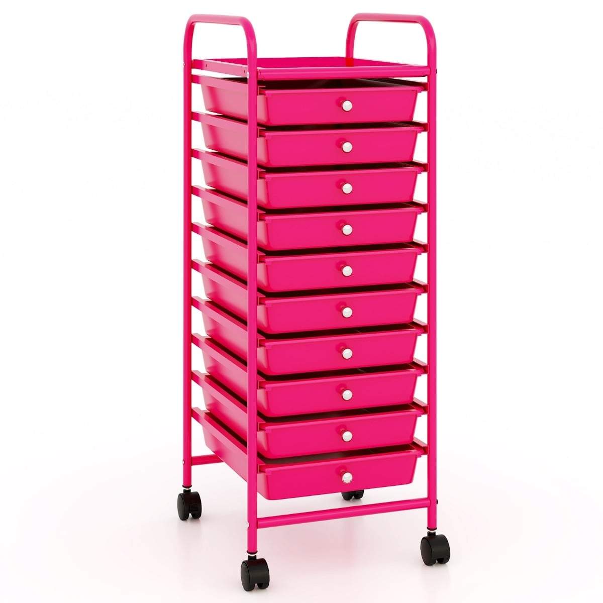 Opbevaringsvogn med 10 skuffer – pink, 33 x 37 x 86 cm