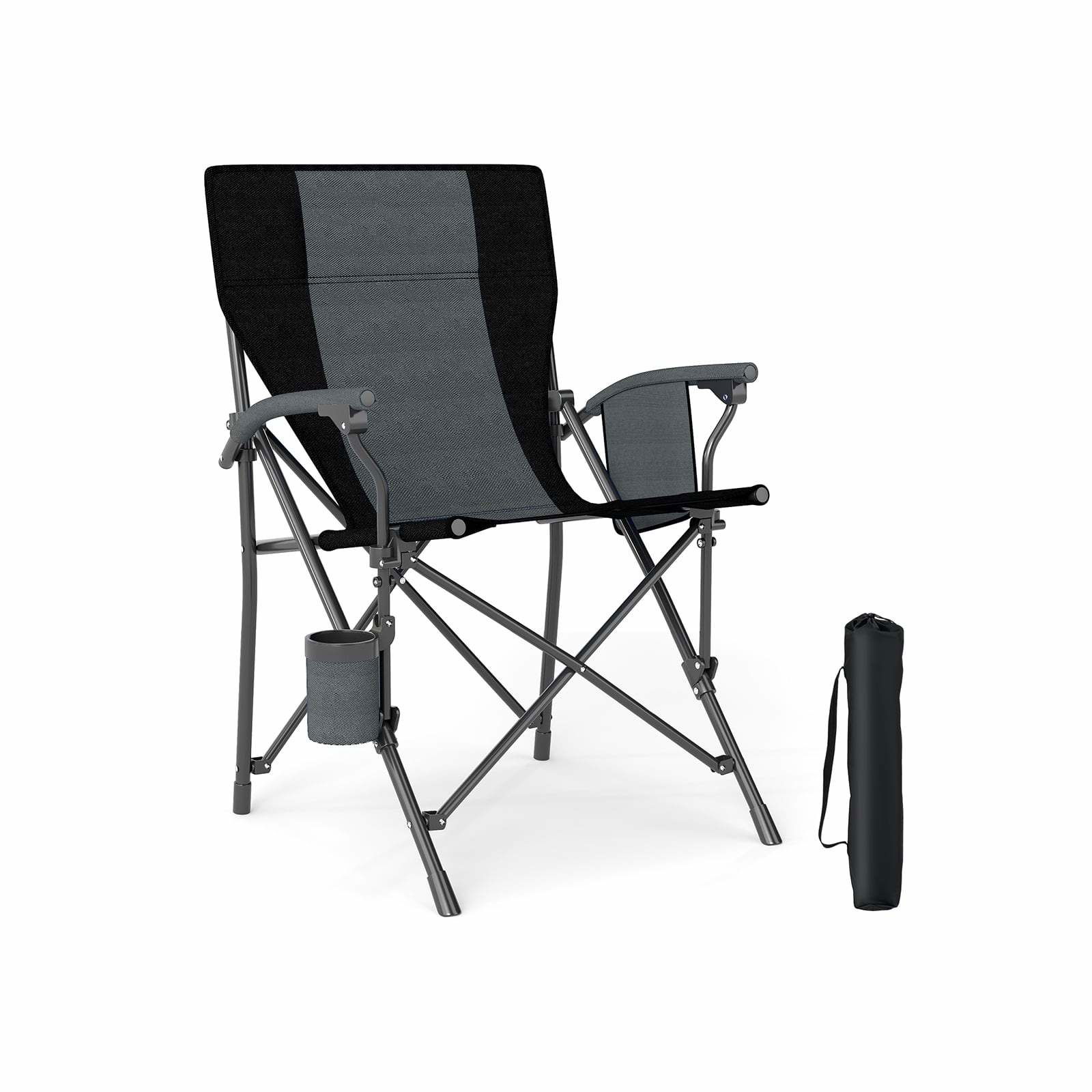 Sammenklappelig campingstol med kopholder og sidelomme, 160 kg kapacitet