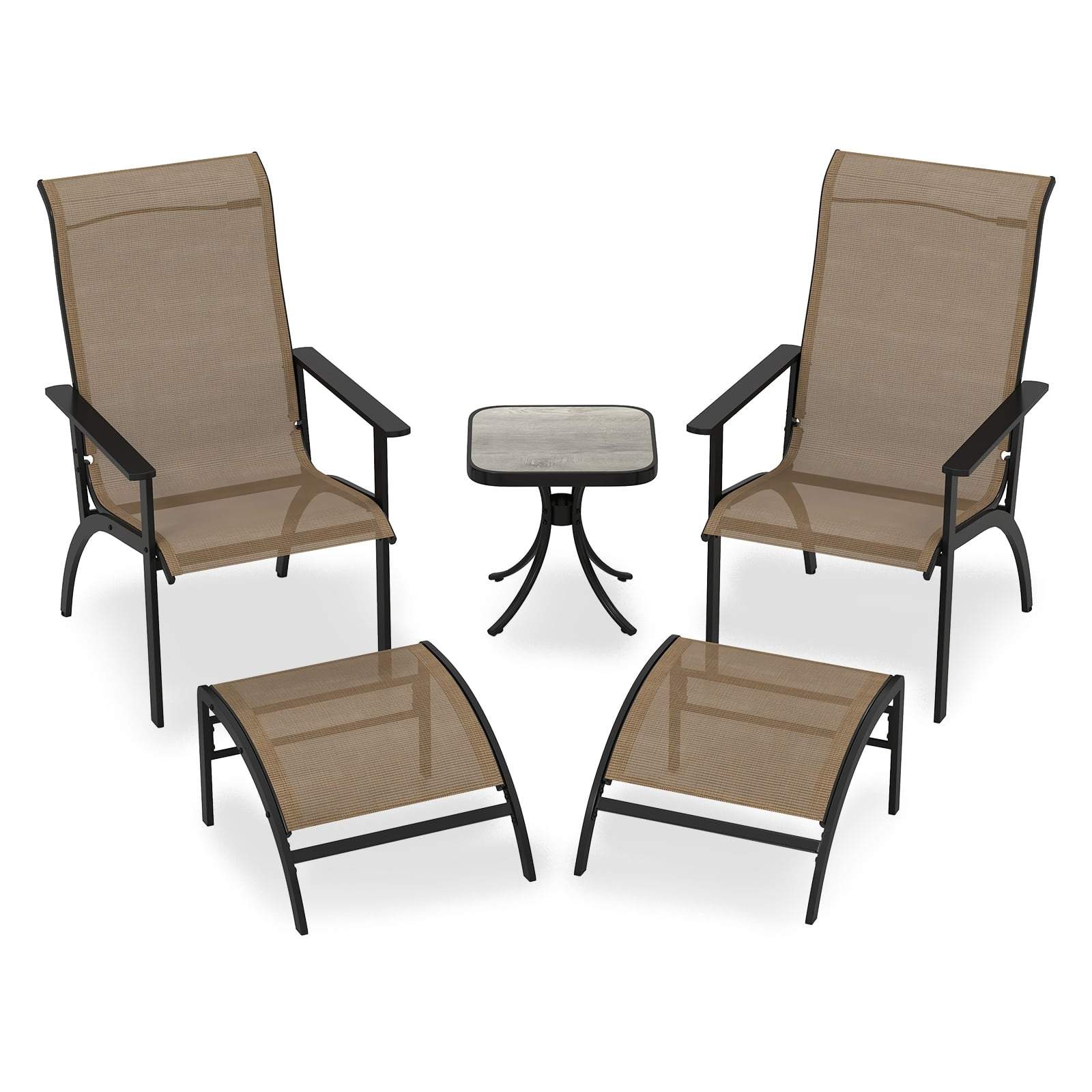 5-delt terrassesæt – ergonomiske stole, fodskamler og bord