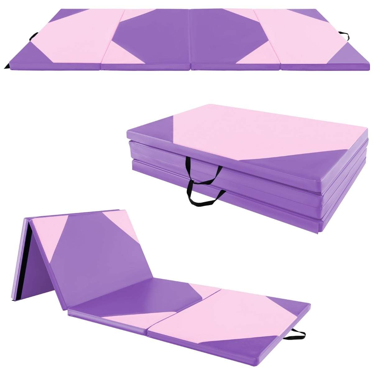 Sammenklappelig gymnastikmåtte – 300x117x5cm, lilla, nem opbevaring