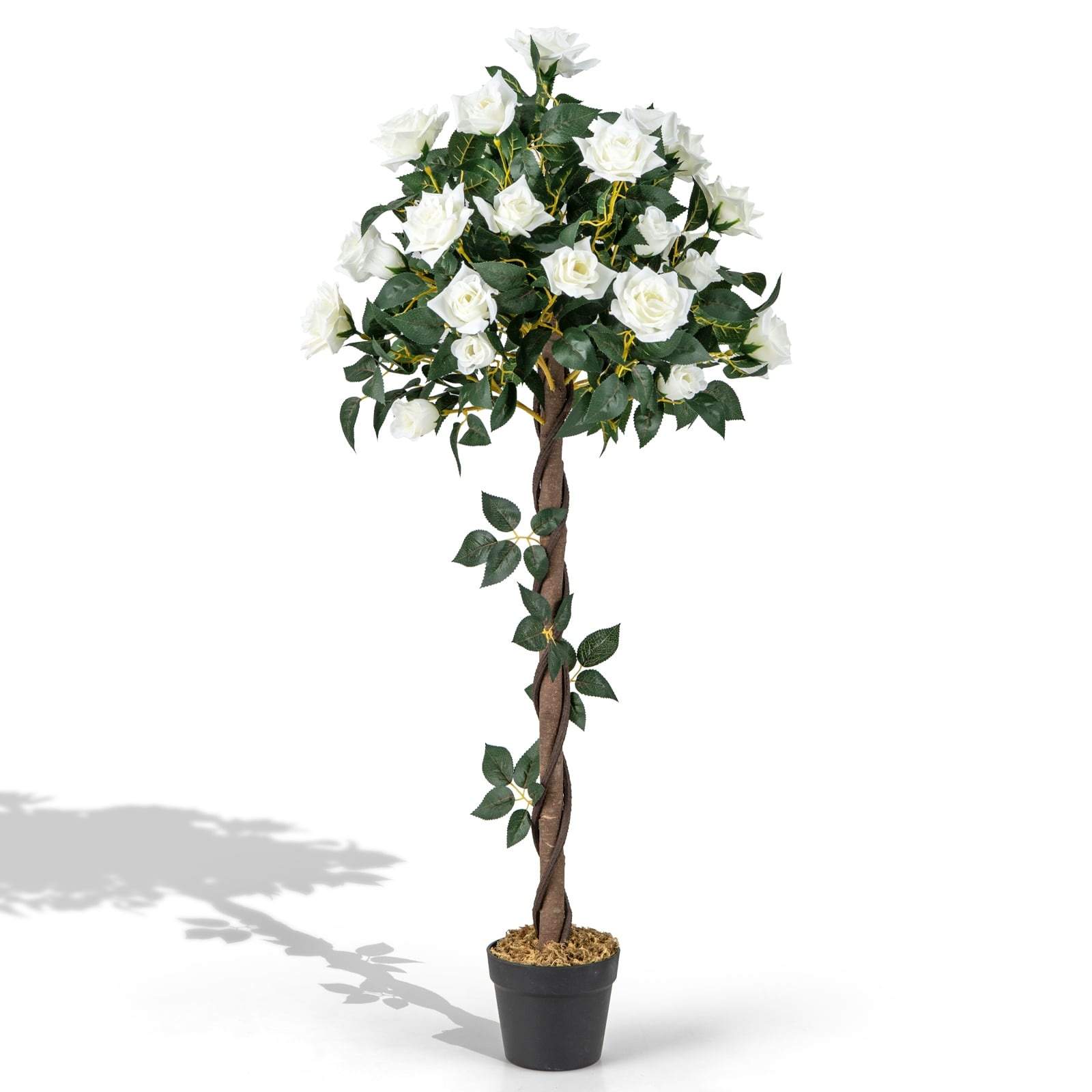 Kunstigt rosentræ – 120 cm, hvide roser, ingen vedligeholdelse