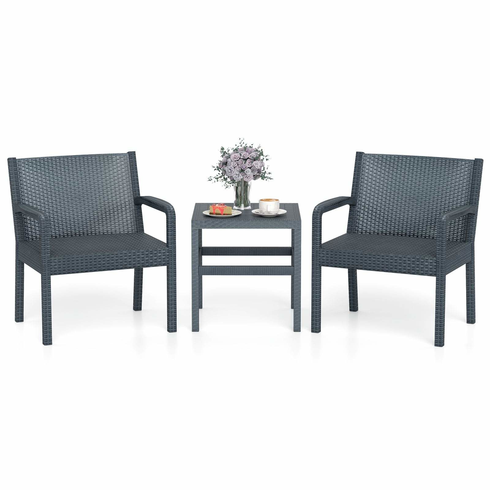 Rattan havemøbelsæt – 3 dele, vejrbestandig, grå