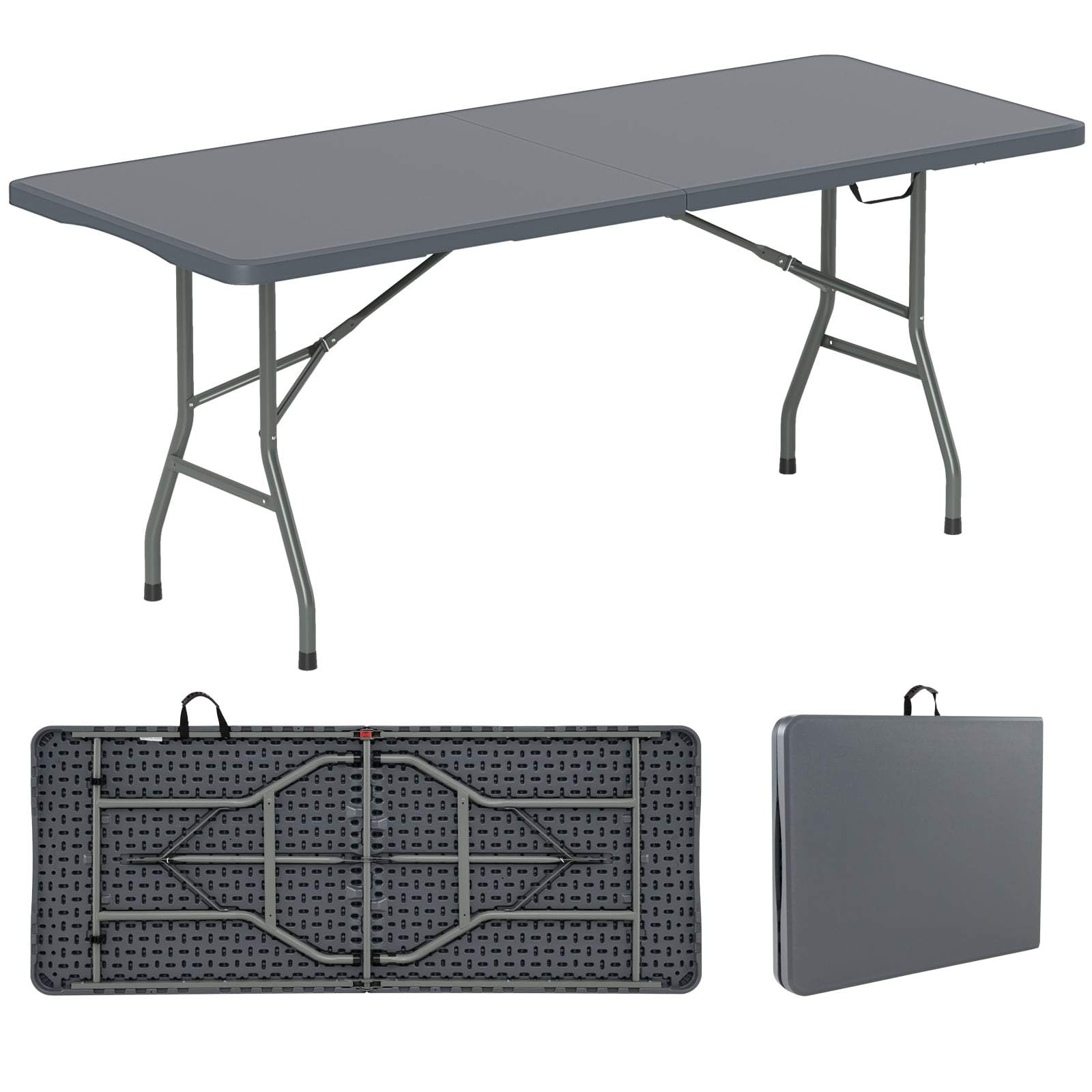 Sammenklappeligt campingbord – 180x74cm, HDPE-plade, metalben