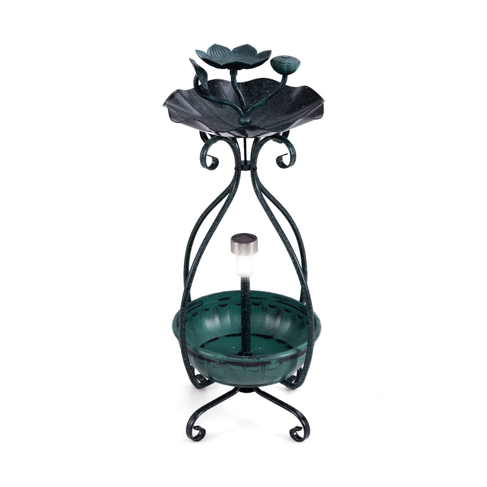 Solcelledrevet fuglebad med LED-lys – Lotus Design, Grøn