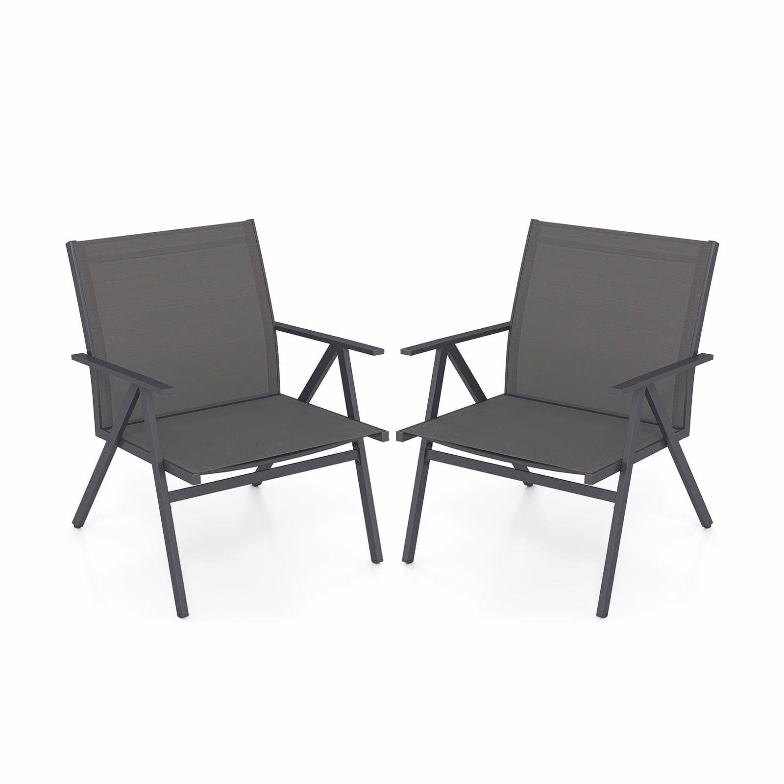Åndbare grå udendørsstole – sæt med 2, ergonomiske og holdbare