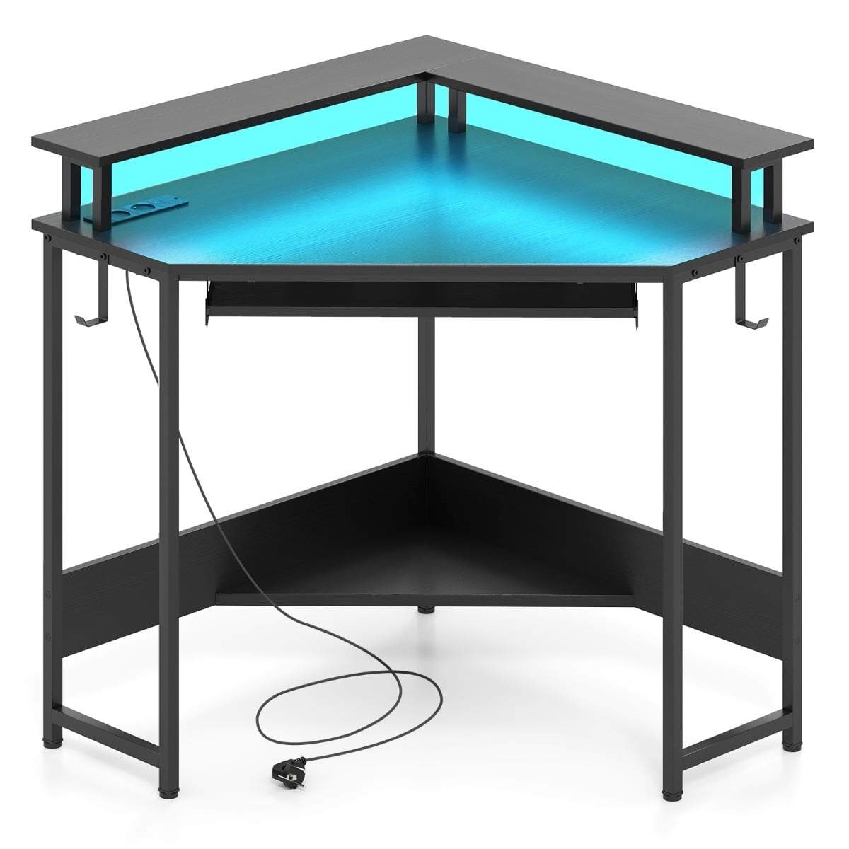 Hörnskrivbord med laddningsstation och LED-lampor – Svart | Hem & Hobby | Pryloteket