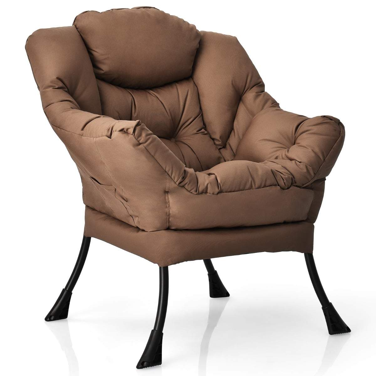 Brun lænestol med armlæn og sidelomme