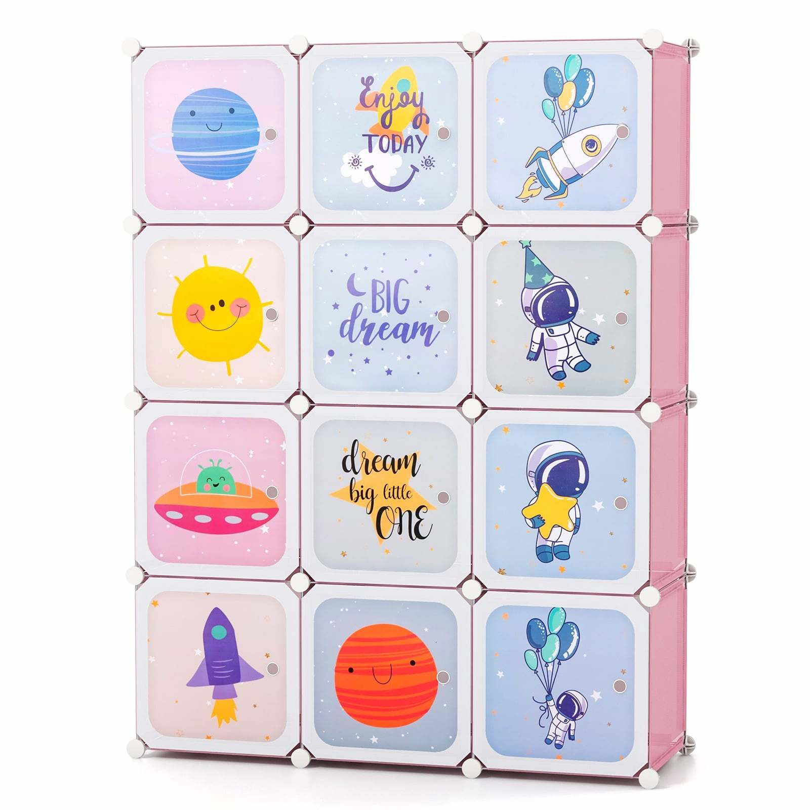 Børnegarderobe med 12 kuber og hængeplads – lyserød