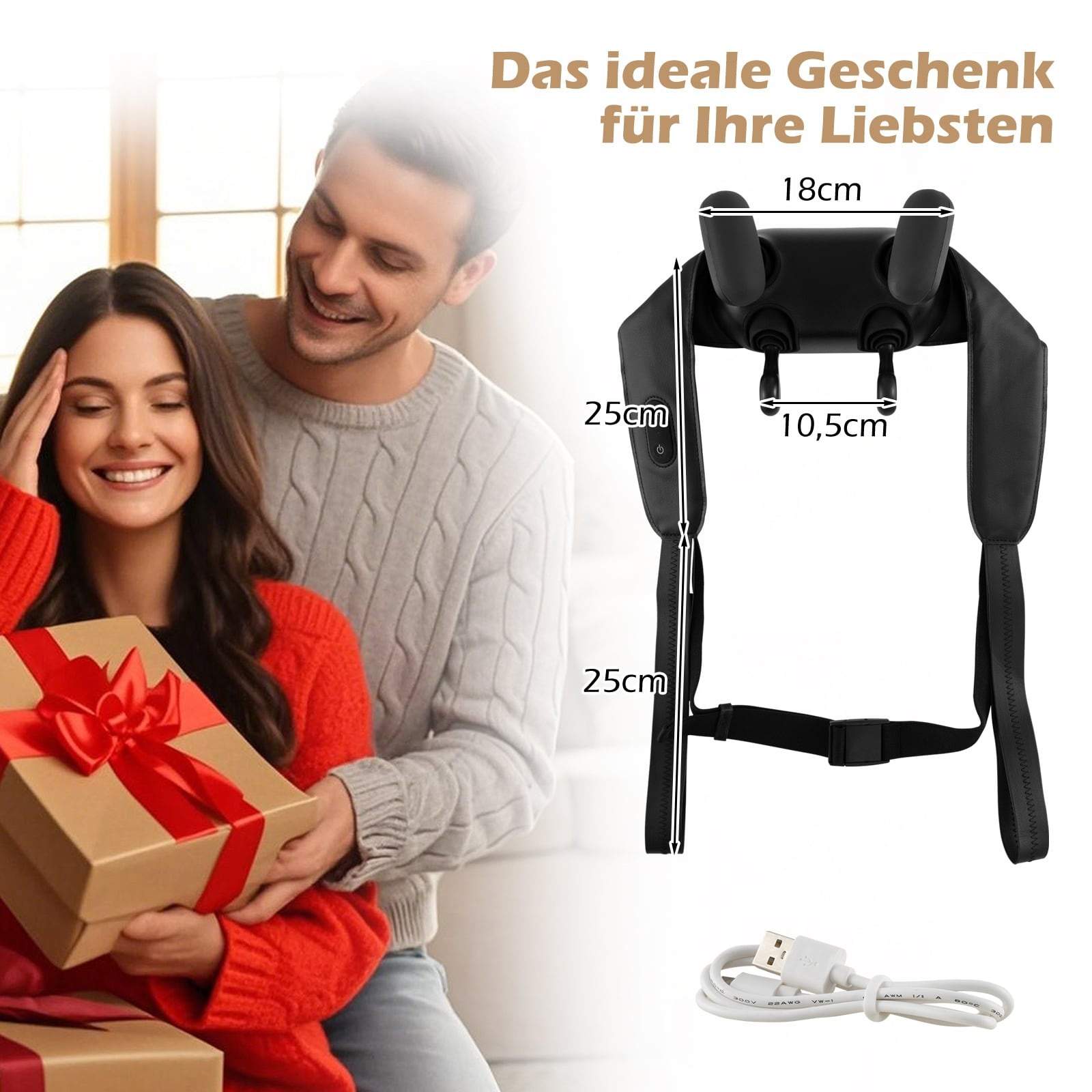 Nakke- og skuldermassageapparat – 4D Shiatsu, varme, trådløs
