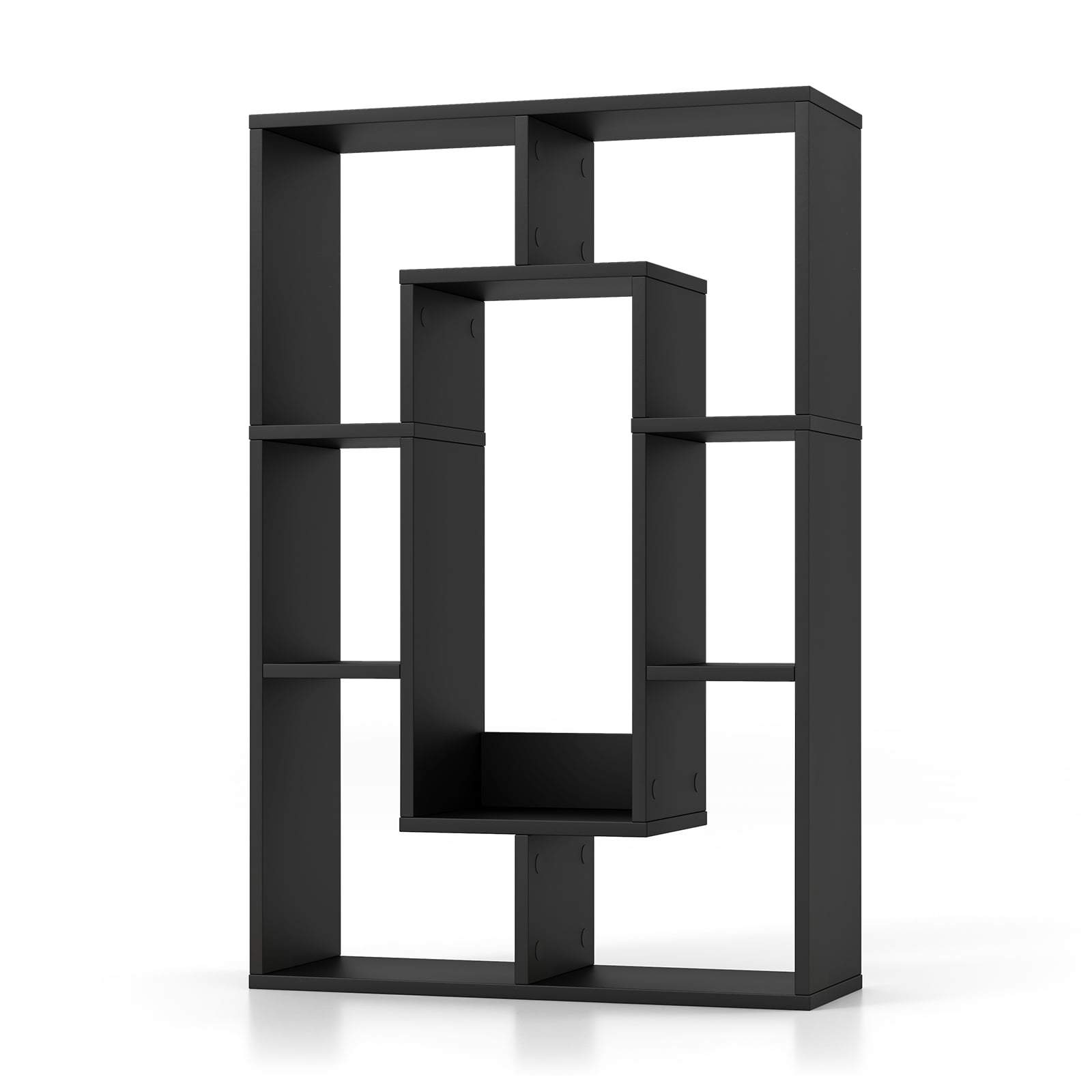 Geometrisk reol med 7 hylder og anti-tip, sort, 60x20x90 cm