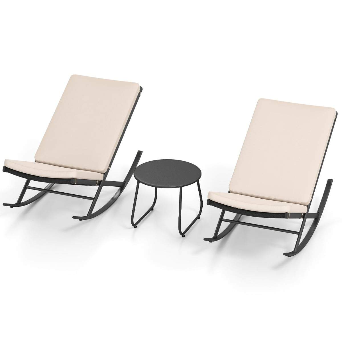 3-delat bistroset i rotting – gungstolar och metallbord | Hem & Hobby | Pryloteket