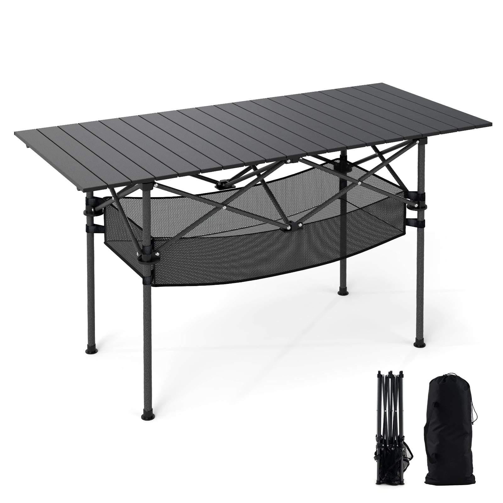 Sammenklappeligt campingbord – Oprullelig aluminiumsplade, 100 kg kapacitet