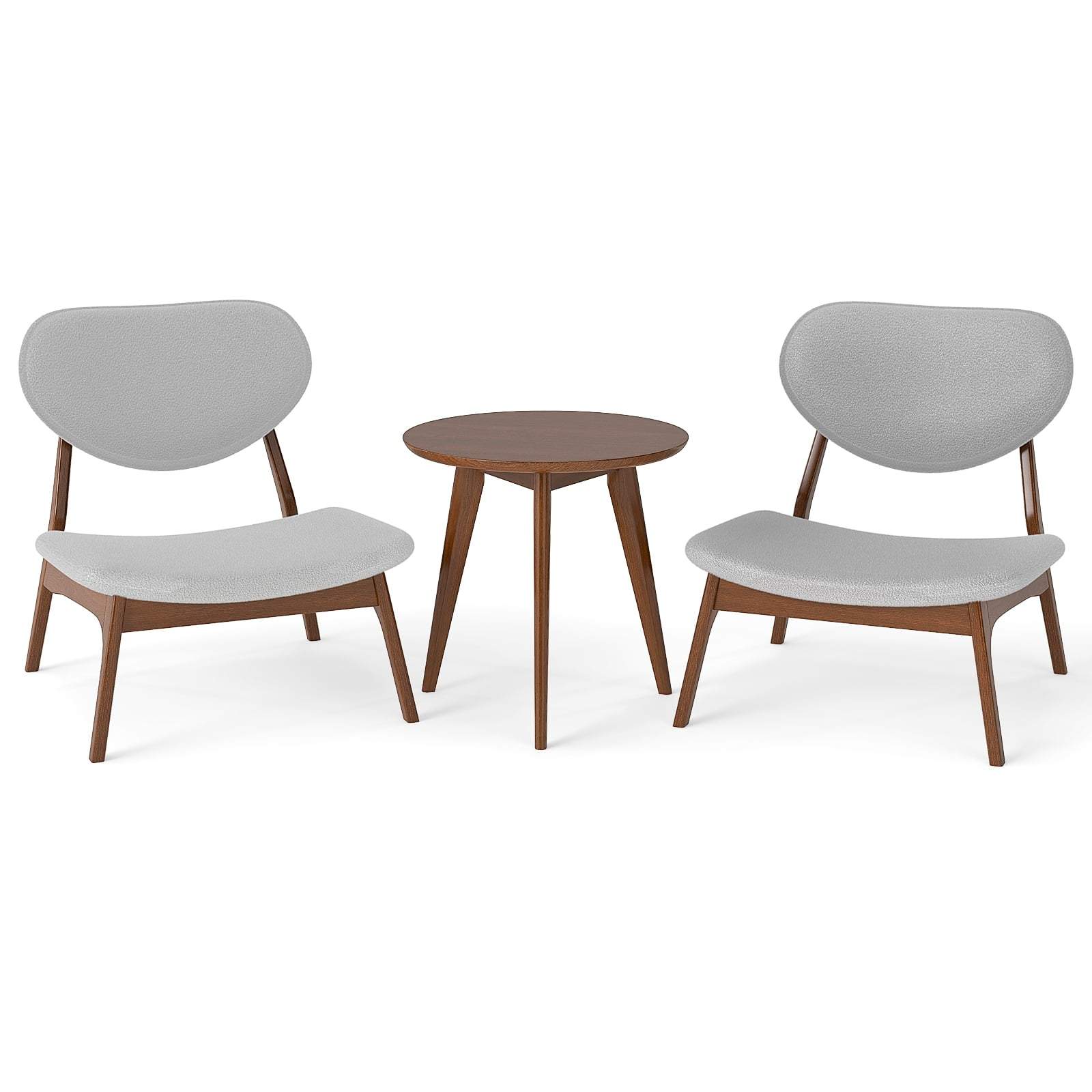 Loungestolsæt med bord – Lammefløjl, massivt træ