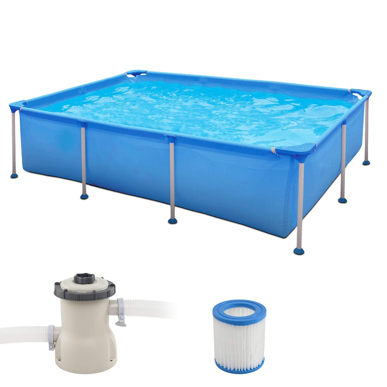 Rektangulær overjordisk pool med filterpumpe – 2612 liters kapacitet